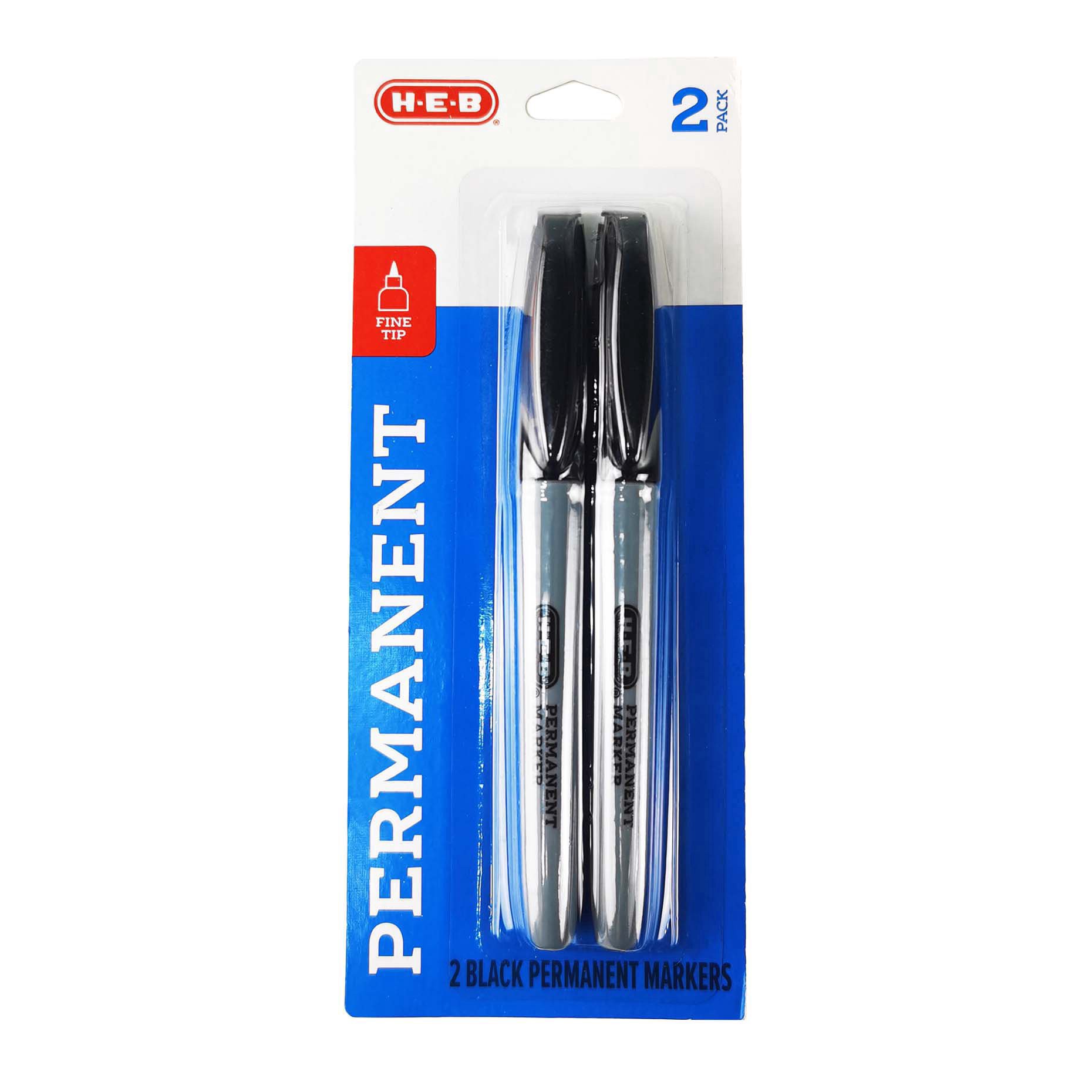 slide 1 of 1, H-E-B Fine Tip Permanent Markers - Black Ink, 2 ct
