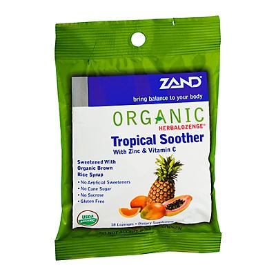 slide 1 of 1, ZAND Organic Tropical Soother Herbal LozenGes, 18 ct
