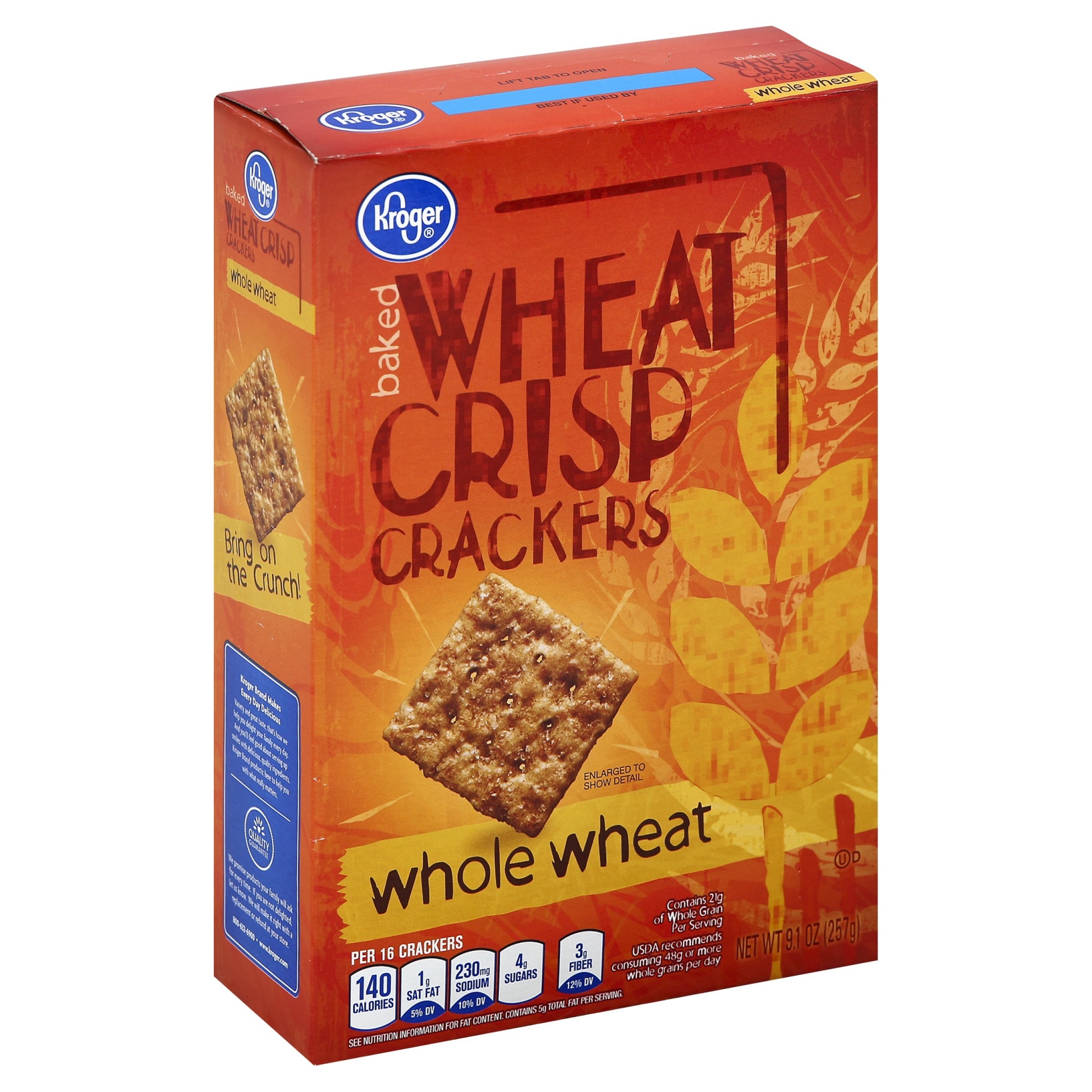 slide 1 of 1, Kroger Baked Wheat Crisp Crackers - Whole Wheat, 9.1 oz