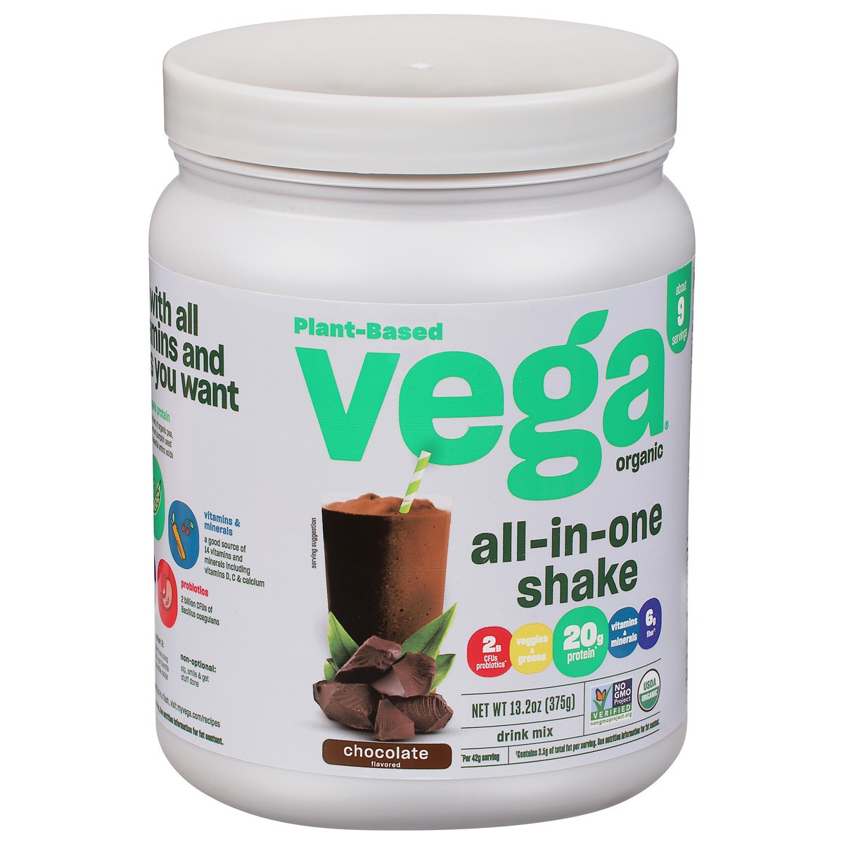 slide 2 of 9, Vega One Organic Chocolate Protein Powder, 13.2 oz