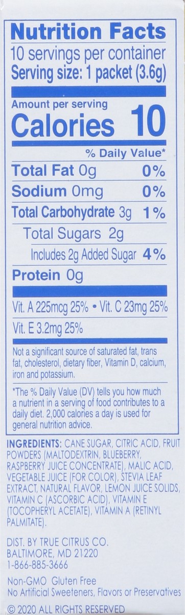 slide 9 of 9, True Lemon Kids Blue Raspberry Drink Mix 10 - 0.13 oz Packets, 10 ct