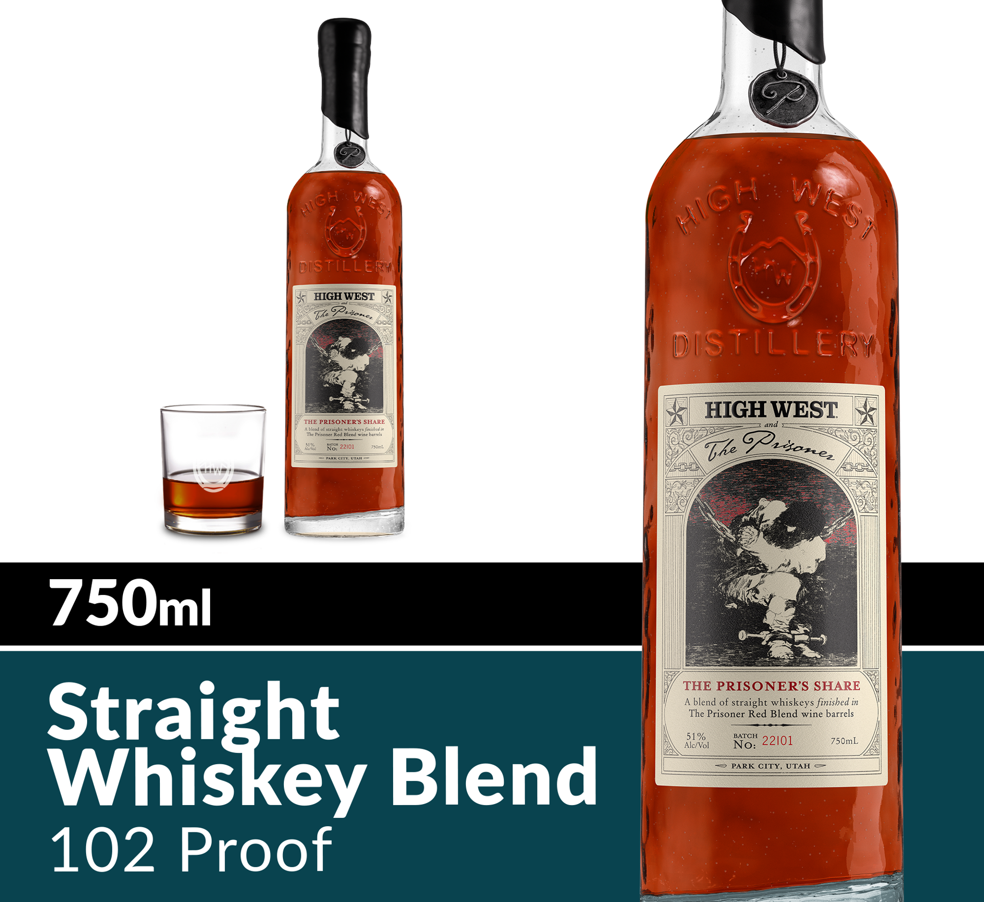slide 3 of 6, High West The Prisoner's Share Red Blend Wine Barrel-Finished Whiskey, 750ml Bottle, 102 Proof, 750 ml