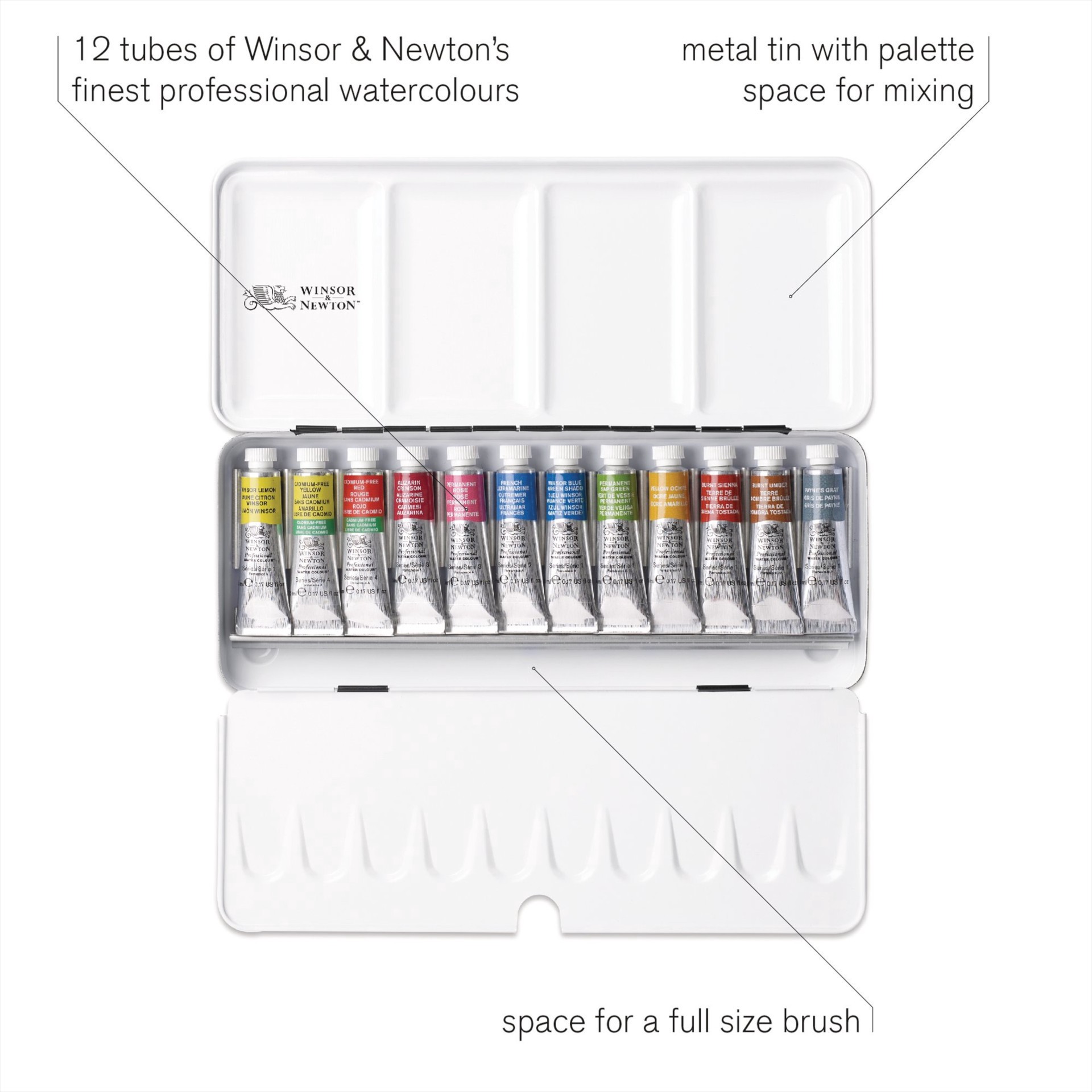 slide 6 of 6, Winsor & Newton Professional Watercolour 12 Color Tube Travel Tin Set, 5 ml