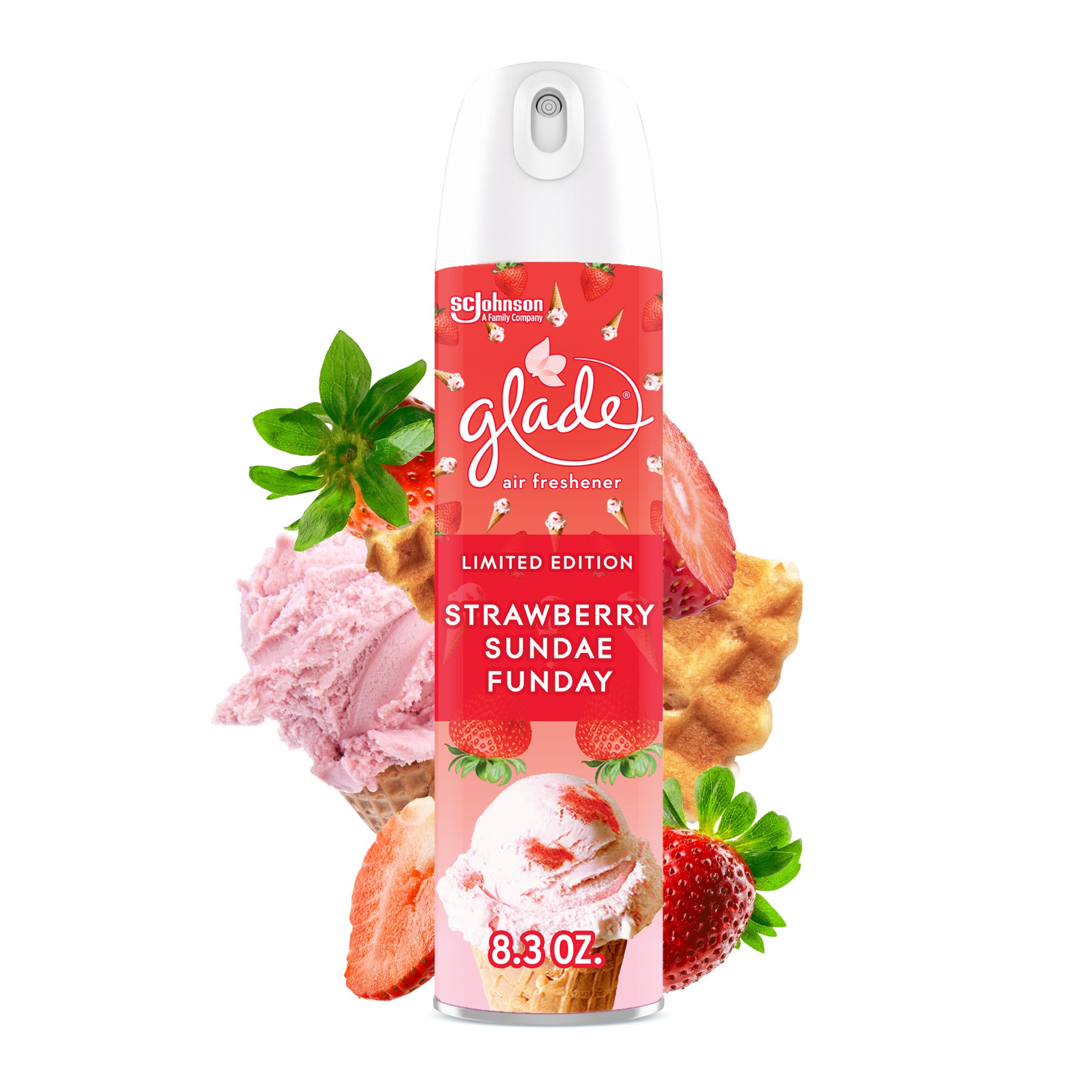 slide 2 of 5, Glade Aerosol Spray, Glade Air Freshener Spray, Strawberry Sundae Funday Scent, Infused with Essential Oils, Spring Limited Edition Fragrance, Positive Vibes Collection, 8.3 oz, 8.3 oz