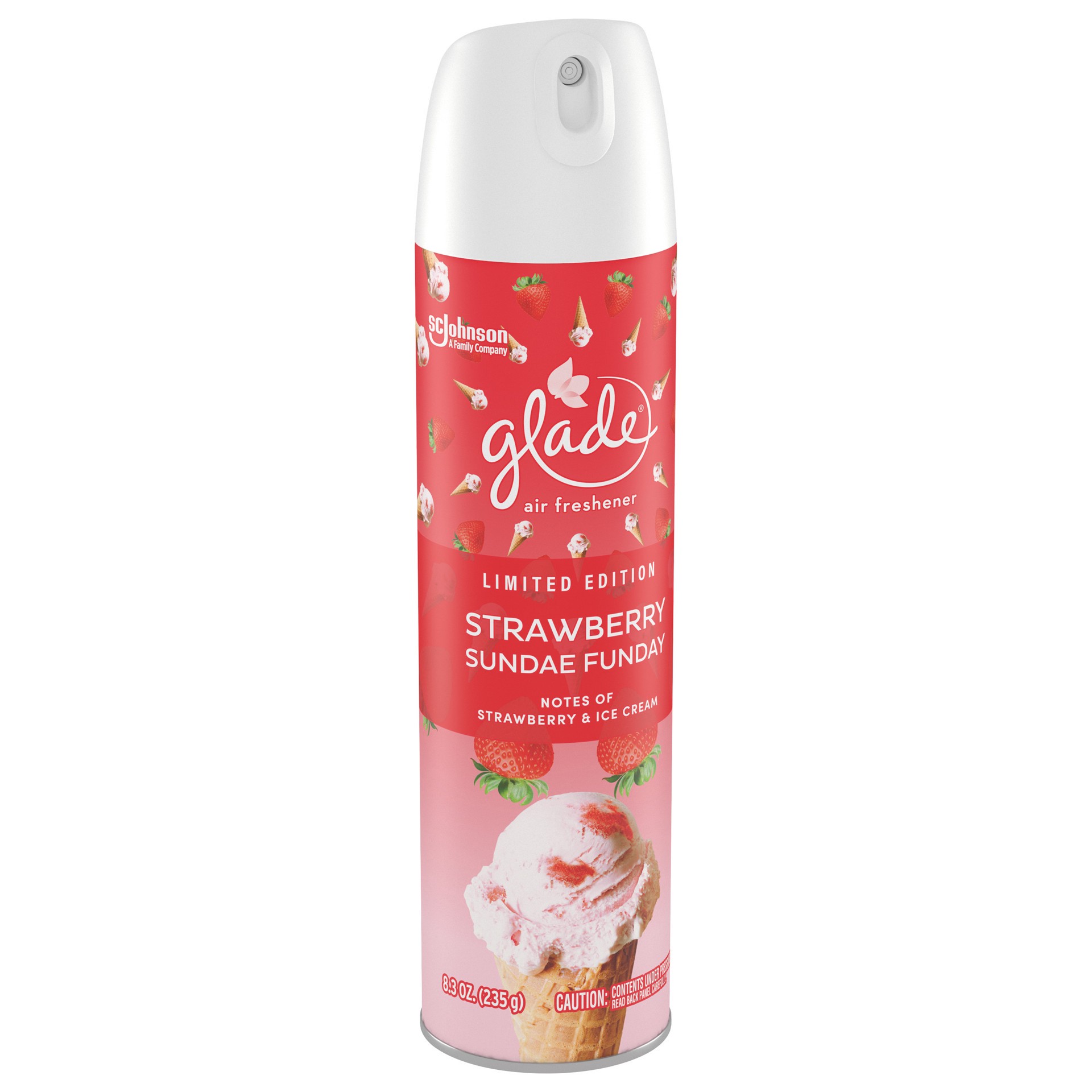 slide 5 of 5, Glade Aerosol Spray, Glade Air Freshener Spray, Strawberry Sundae Funday Scent, Infused with Essential Oils, Spring Limited Edition Fragrance, Positive Vibes Collection, 8.3 oz, 8.3 oz