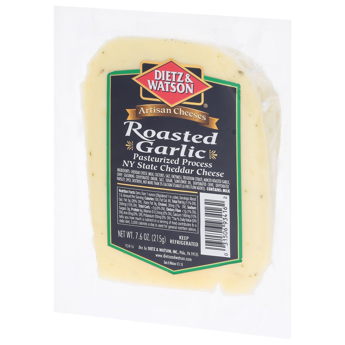 slide 6 of 9, Dietz & Watson NY State Roasted Garlic Cheddar Cheese 7.6 oz, 7.6 oz