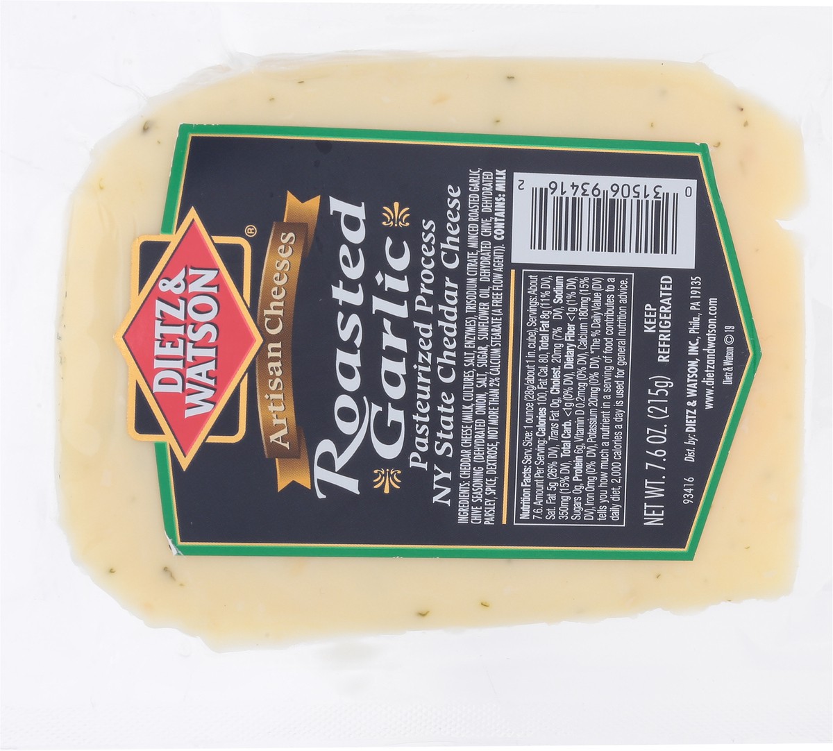 slide 4 of 9, Dietz & Watson NY State Roasted Garlic Cheddar Cheese 7.6 oz, 7.6 oz