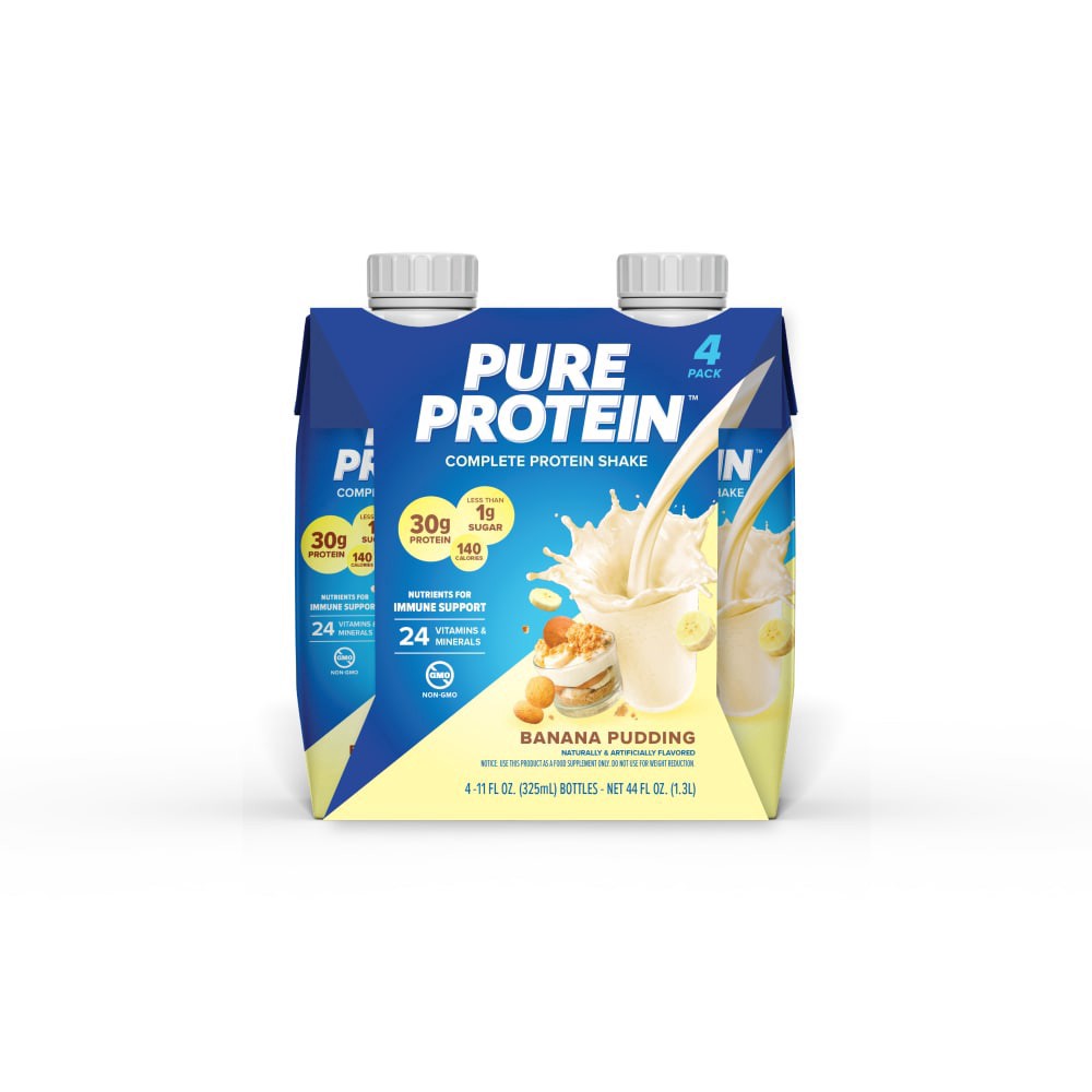 slide 1 of 1, Pure Protein™ Banana Pudding Protein Shake, 4 bottles / 11 fl oz, 4bottles