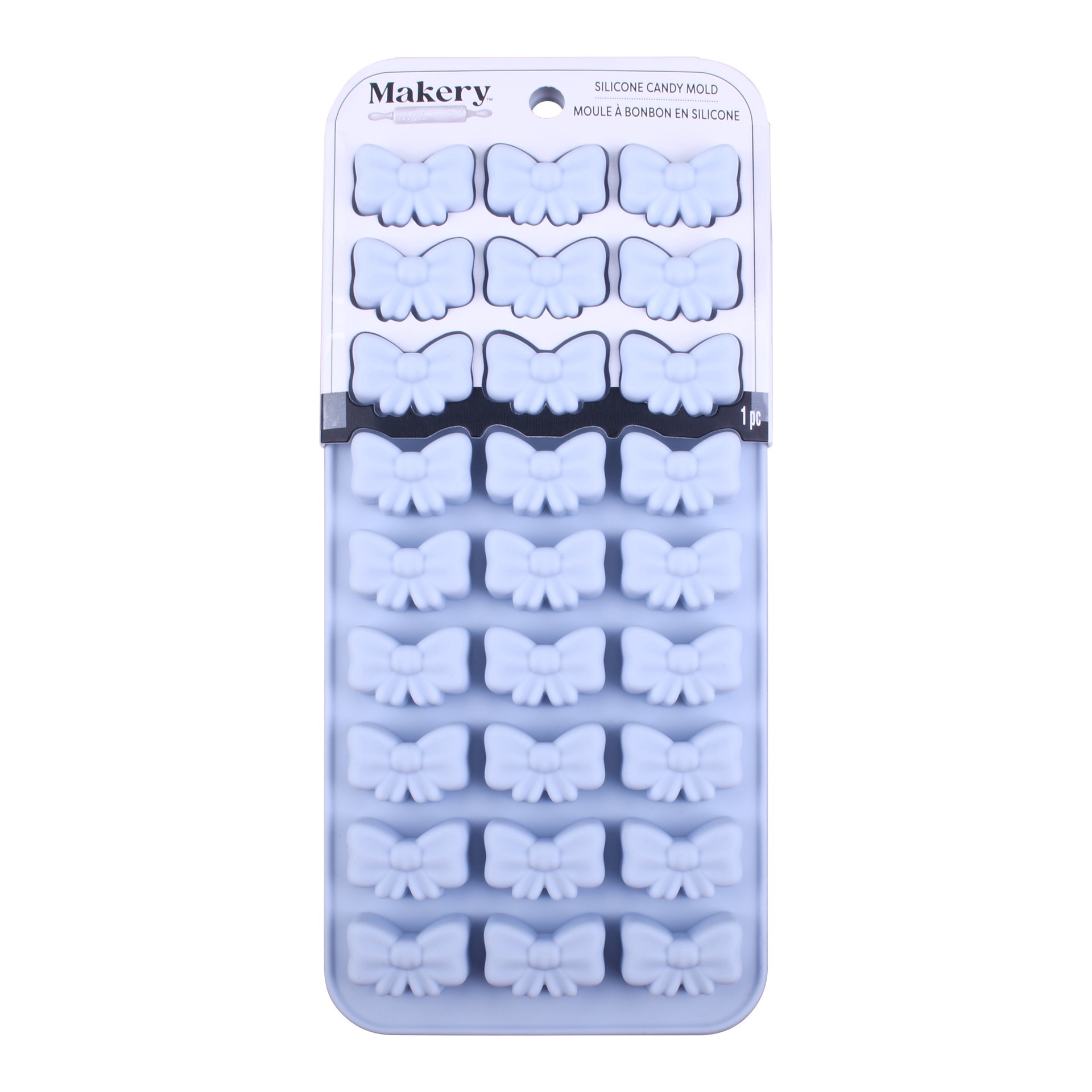 slide 4 of 4, Mini Bows Silicone Candy Mold By Makery, 8.87 in x 0.59 in