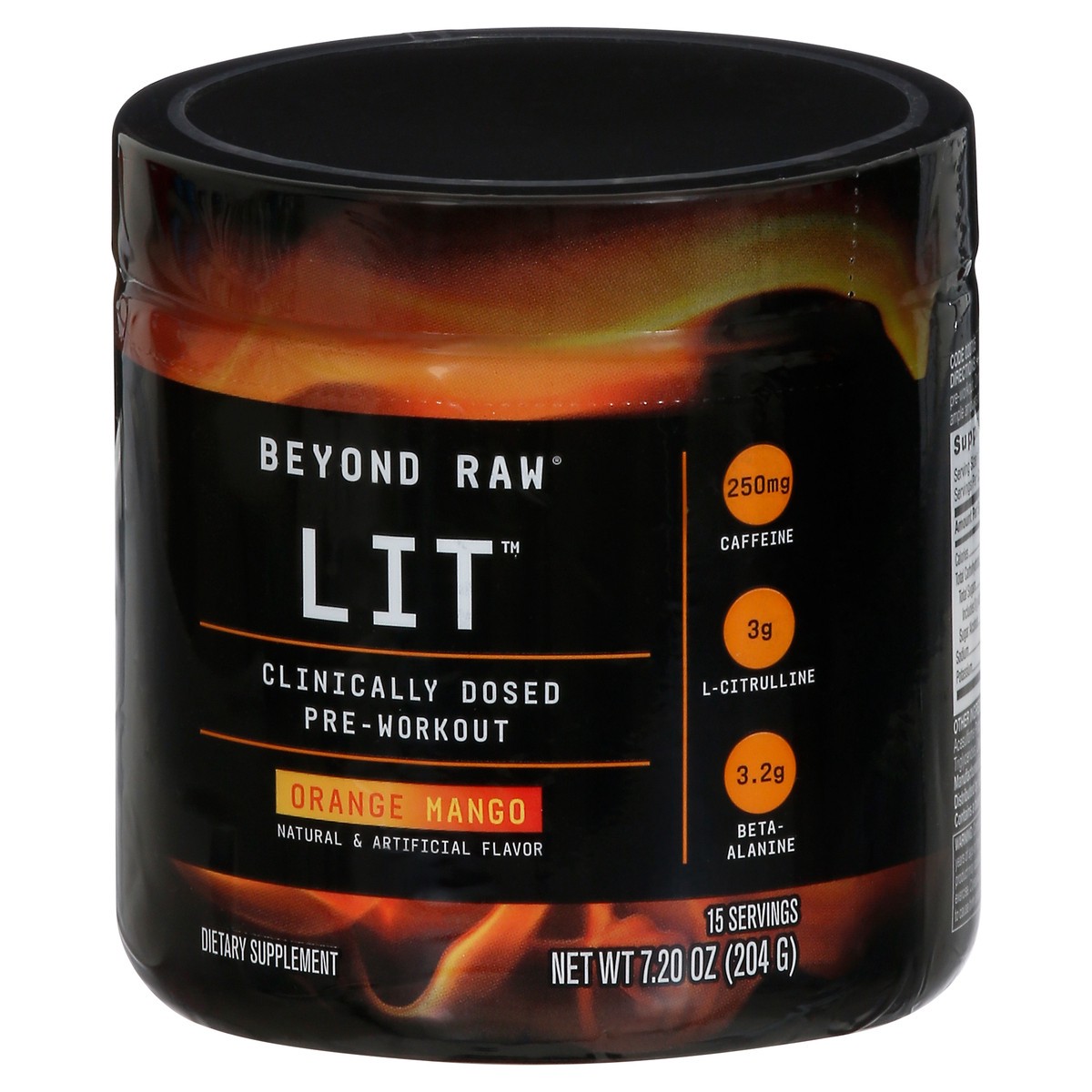 slide 3 of 9, Beyond Raw Lit Orange Mango Clinically Dosed Pre-Workout 7.20 oz, 7.2 oz