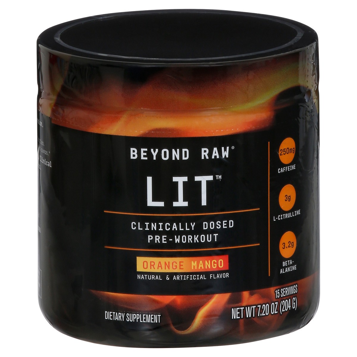 slide 1 of 9, Beyond Raw Lit Orange Mango Clinically Dosed Pre-Workout 7.20 oz, 7.2 oz