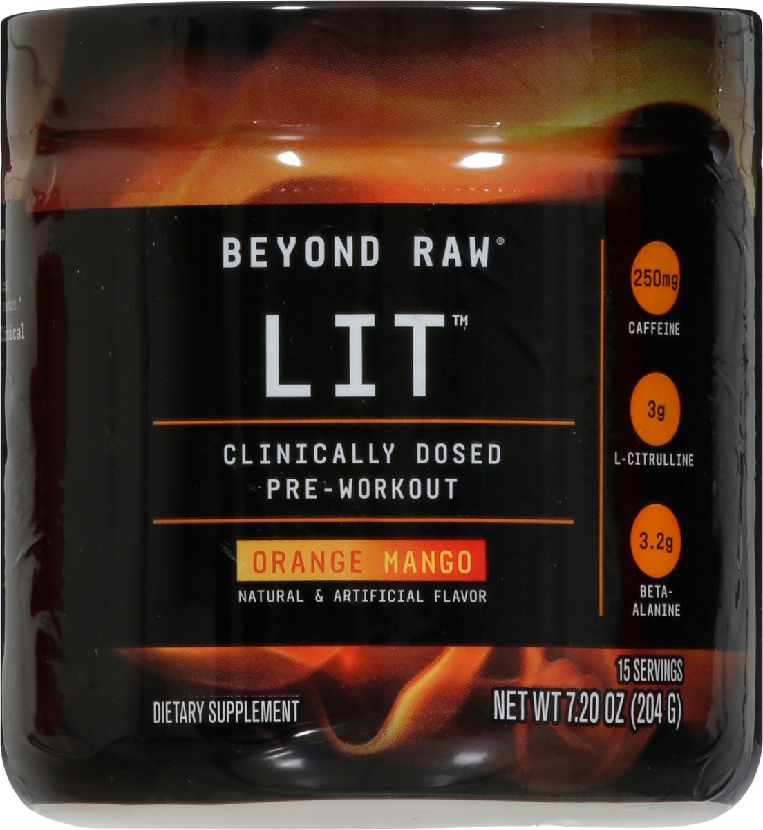 slide 6 of 9, Beyond Raw Lit Orange Mango Clinically Dosed Pre-Workout 7.20 oz, 7.2 oz