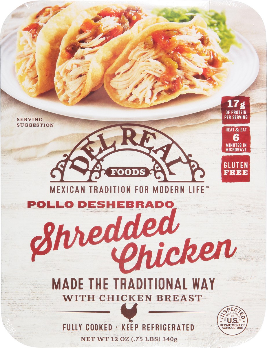 slide 1 of 11, Del Real Foods Shredded Chicken 12 oz, 12 oz
