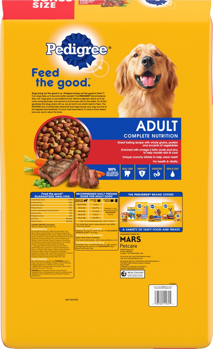 slide 6 of 9, PEDIGREE Complete Nutrition Adult Dry Dog Food Grilled Steak & Vegetable Flavor Dog Kibble, 20.4 lb. Bag, 20.40 lb