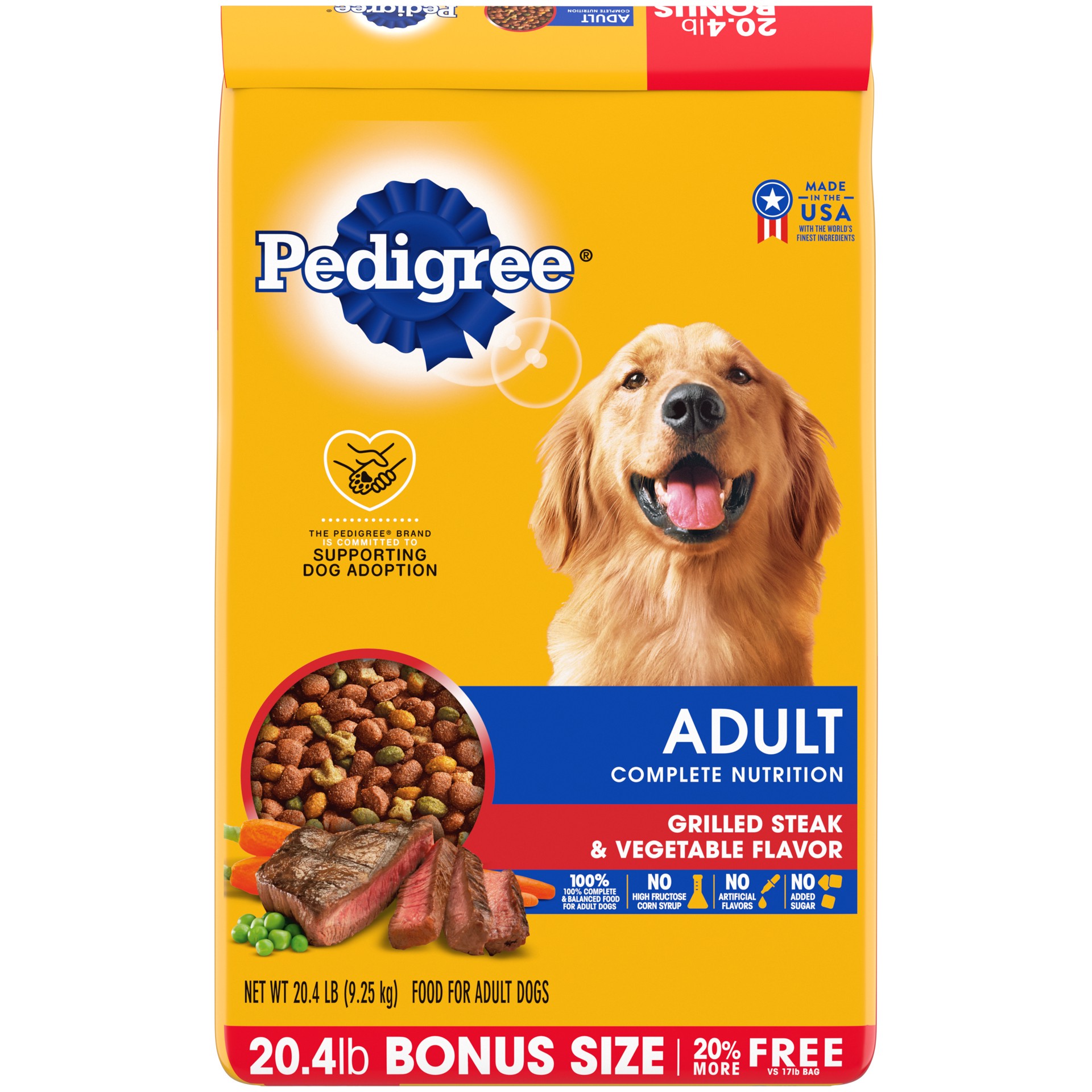 slide 1 of 9, PEDIGREE Complete Nutrition Adult Dry Dog Food Grilled Steak & Vegetable Flavor Dog Kibble, 20.4 lb. Bag, 20.40 lb