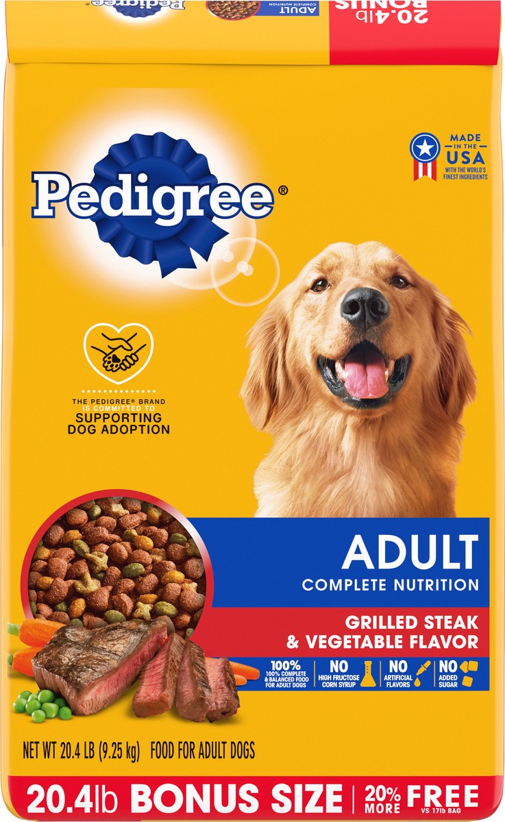 slide 8 of 9, PEDIGREE Complete Nutrition Adult Dry Dog Food Grilled Steak & Vegetable Flavor Dog Kibble, 20.4 lb. Bag, 20.40 lb