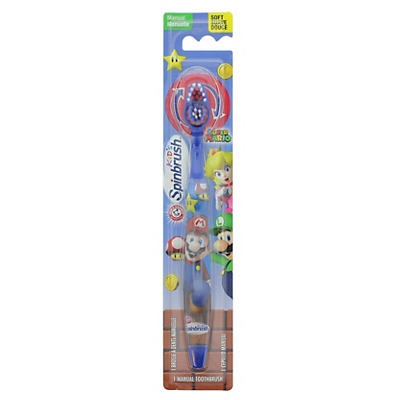 slide 1 of 1, ARM & HAMMER Kids Spinbrush Super Mario Soft Manual Toothbrush, 1 ct