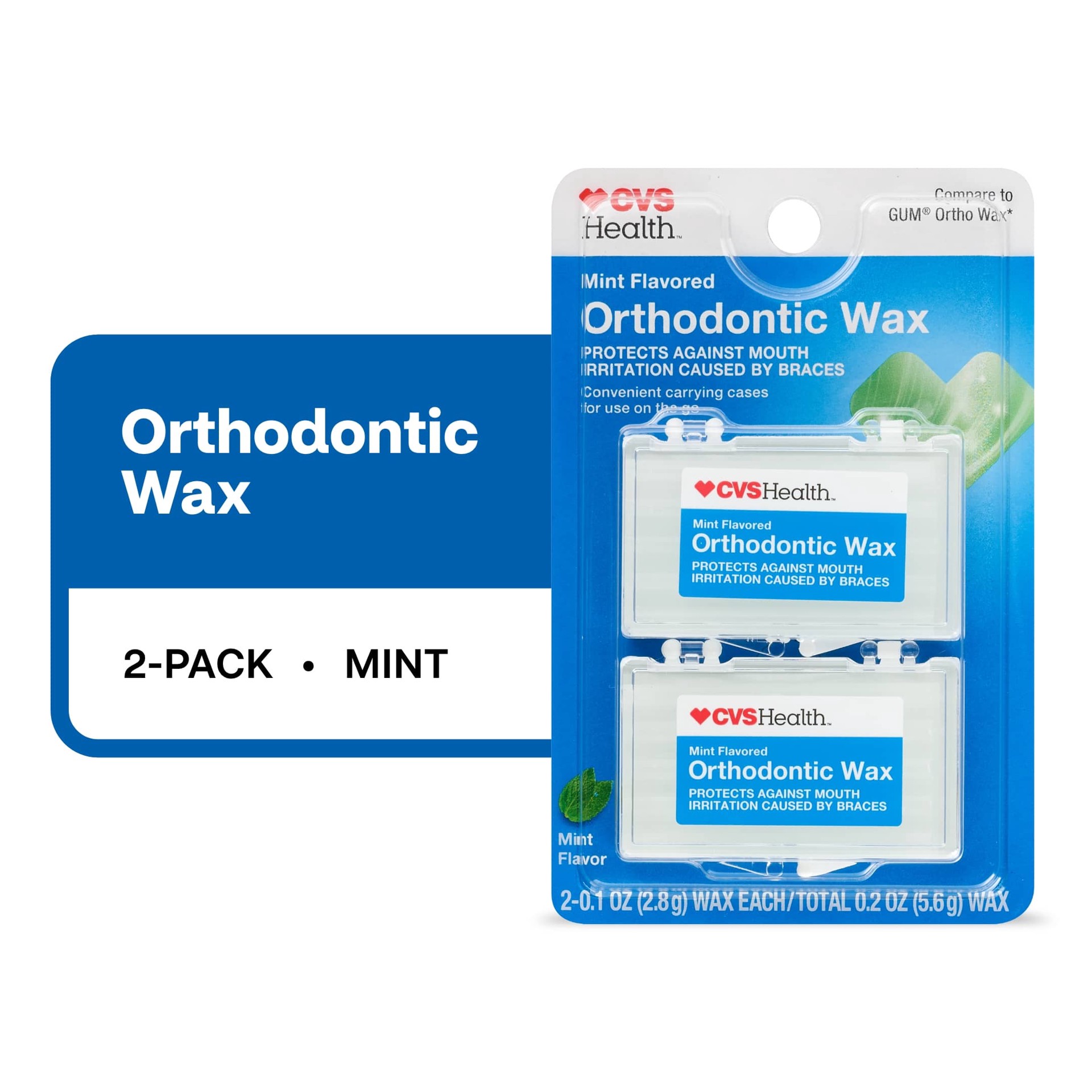 slide 1 of 1, CVS Health Mint Flavored Orthodontic Wax, Mint, 2 Ct, 1 ct
