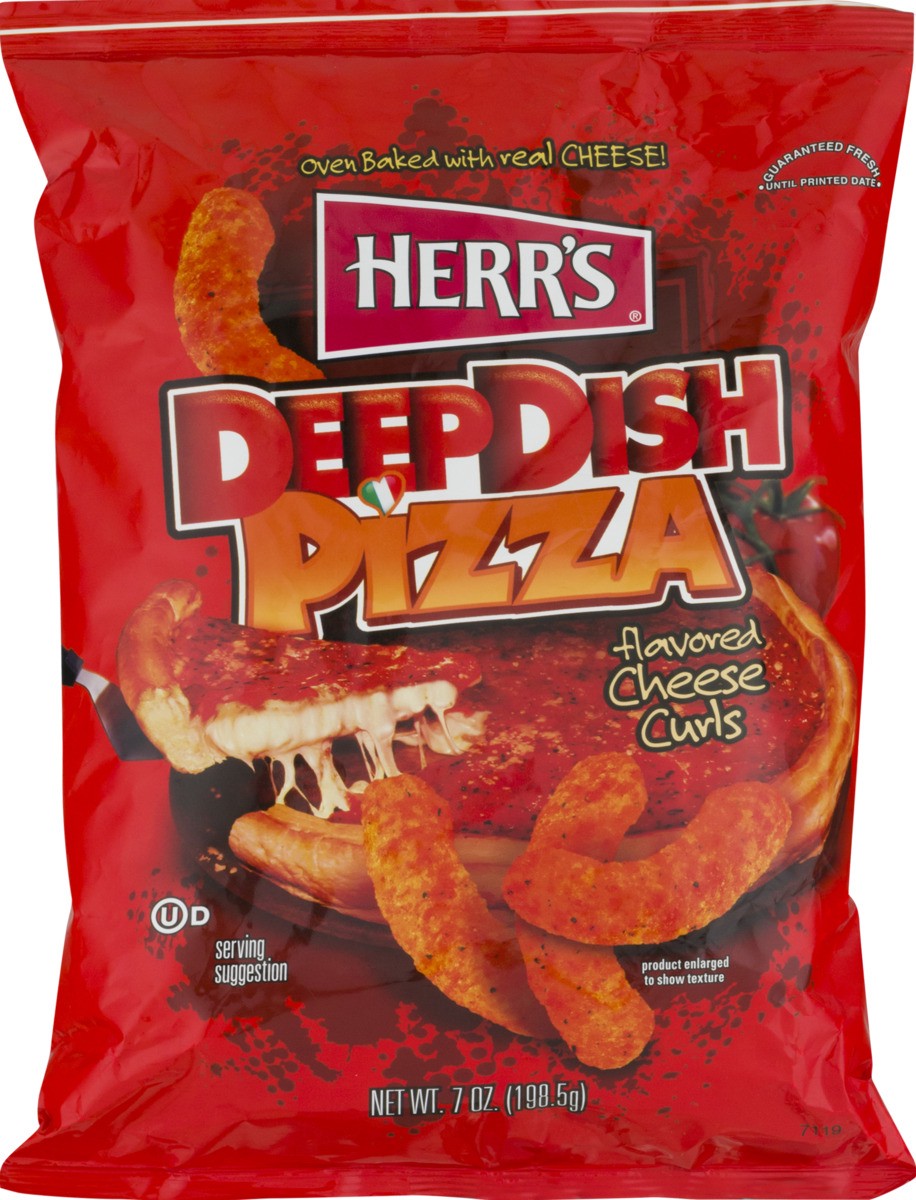 slide 8 of 9, Herr's Cheese Curls Deep Dish Pizza Flavor, 7 oz