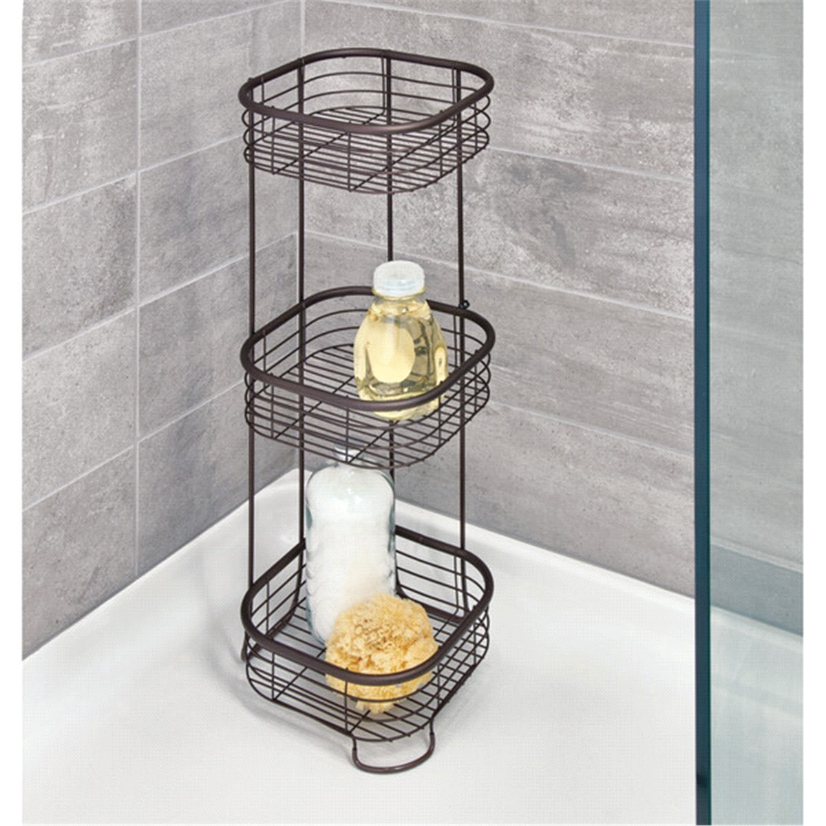 slide 5 of 5, InterDesign Forma Free Standing Bathroom or Shower Storage Shelves for Towels, Soap, Shampoo, Lotion, Accessories, Bronze, 1 ct