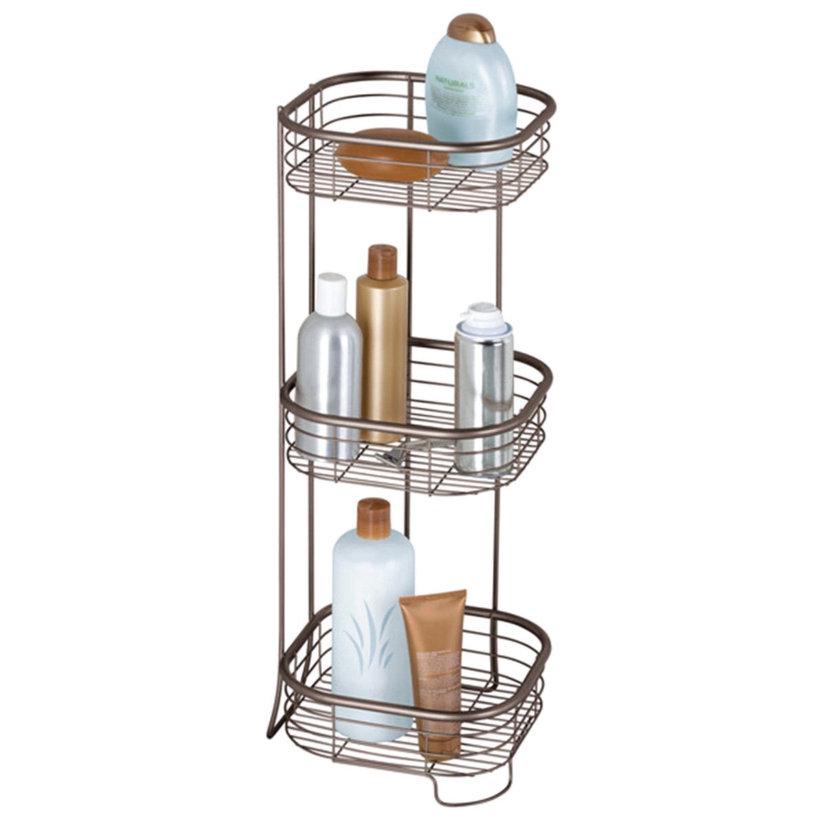 slide 1 of 5, InterDesign Forma Free Standing Bathroom or Shower Storage Shelves for Towels, Soap, Shampoo, Lotion, Accessories, Bronze, 1 ct
