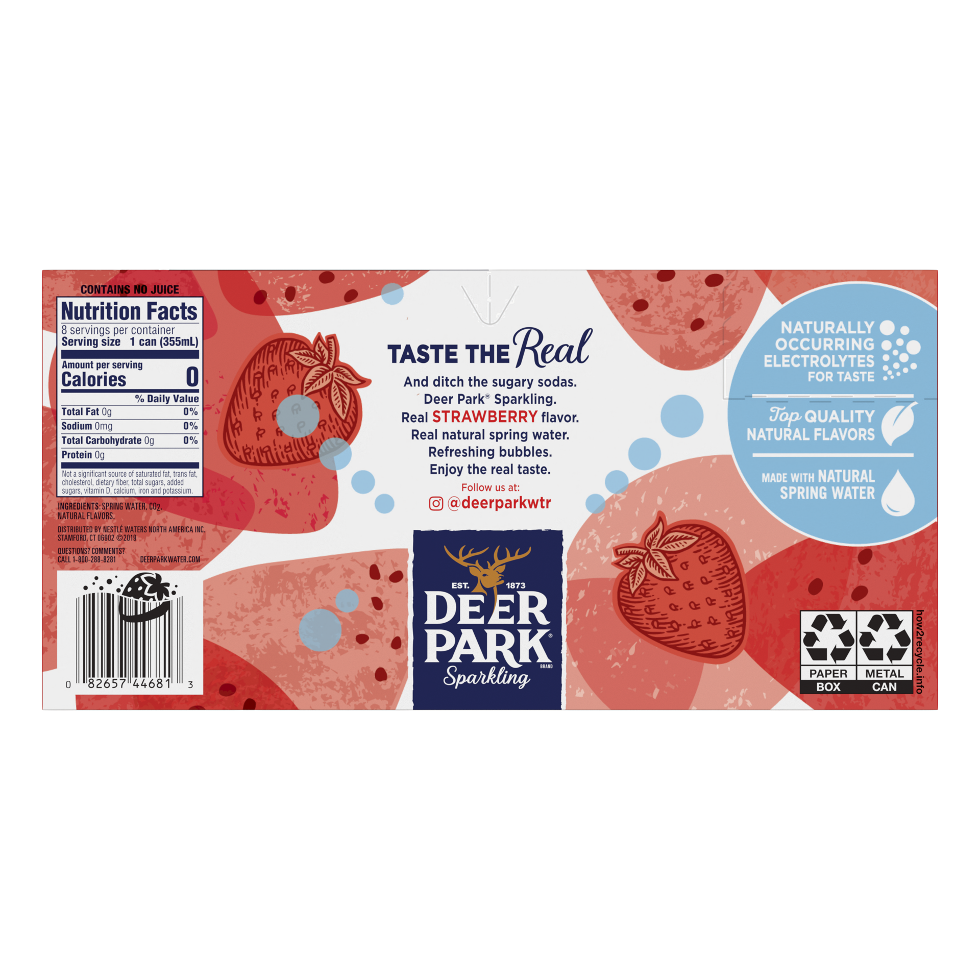 slide 2 of 5, Deer Park Sparkling Water, Strawberry, 12 oz. Cans (8 Count), 12 oz