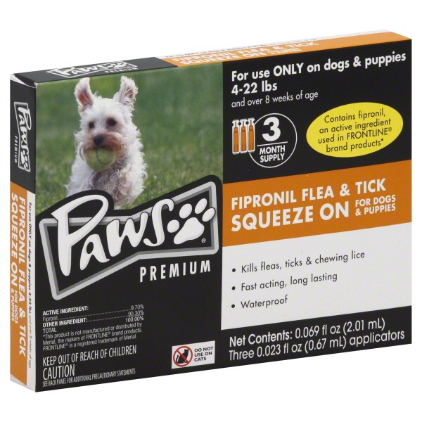 slide 1 of 1, Paws Happy Life Fipronil Flea & Tick Squeeze on for Dogs & Puppies 4-22lb 3 Month Supply, 3 ct