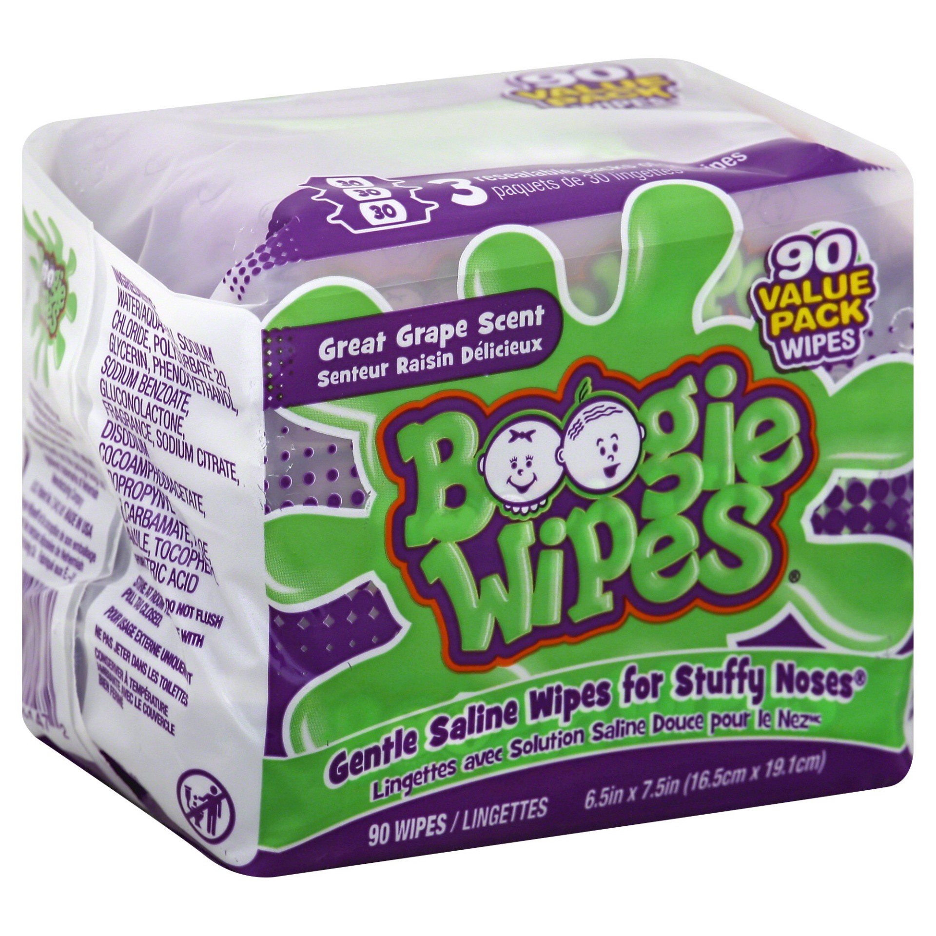 slide 1 of 3, Boogie Wipes Saline Wipes 90 ea, 90 ct