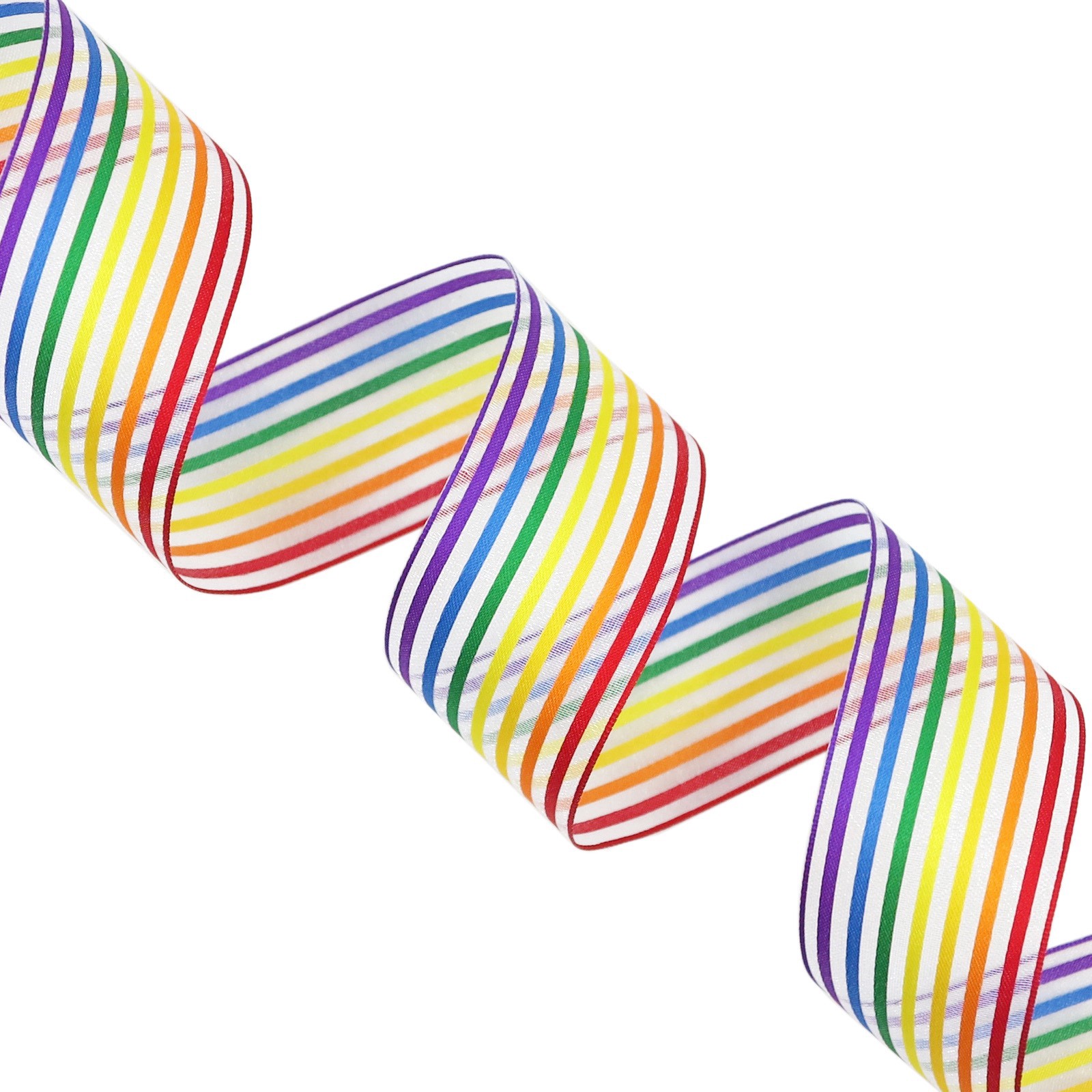 slide 3 of 5, 1.5" X 3yd. Rainbow Striped Wired Sheer Ribbon By Celebrate It 360°, 1.5 in x 3 yd