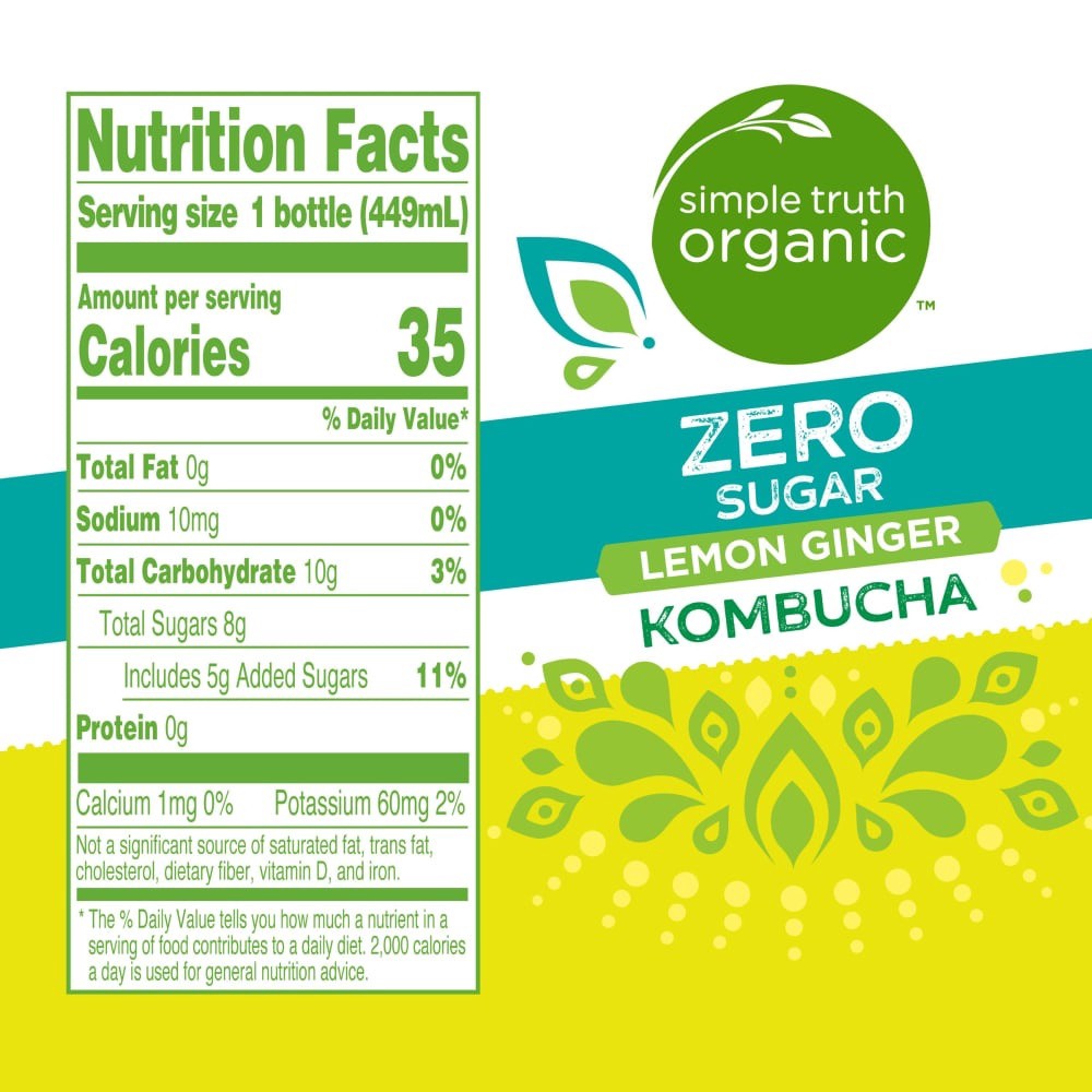 slide 3 of 4, Simple Truth Organic Zero Sugar Lemon Ginger Kombucha, 15.2 fl oz