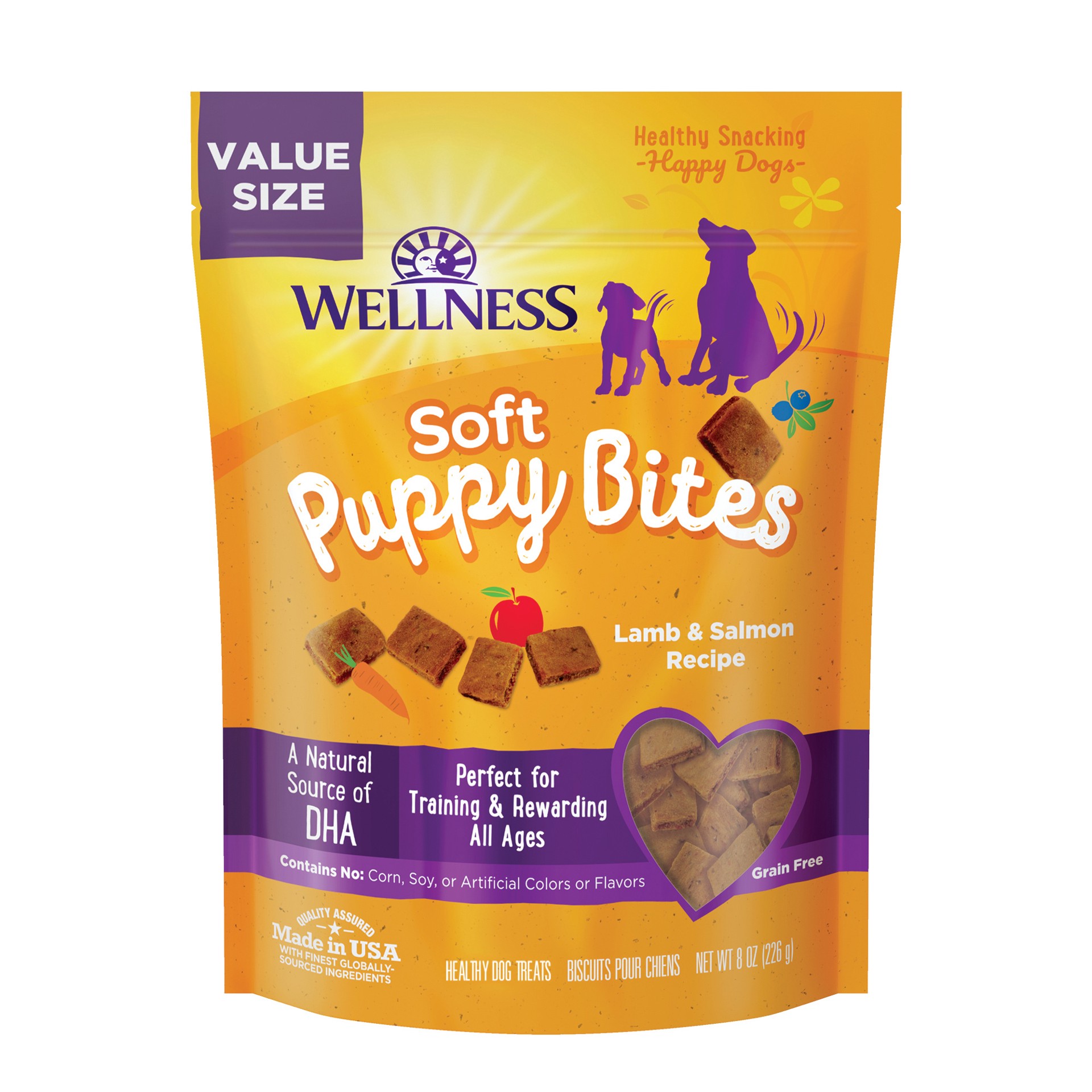 slide 1 of 5, Wellness Puppy Treats, Natural, Training Treat, Grain Free, Soft Lamb & Salmon (8 Ounce bag), 1 ct