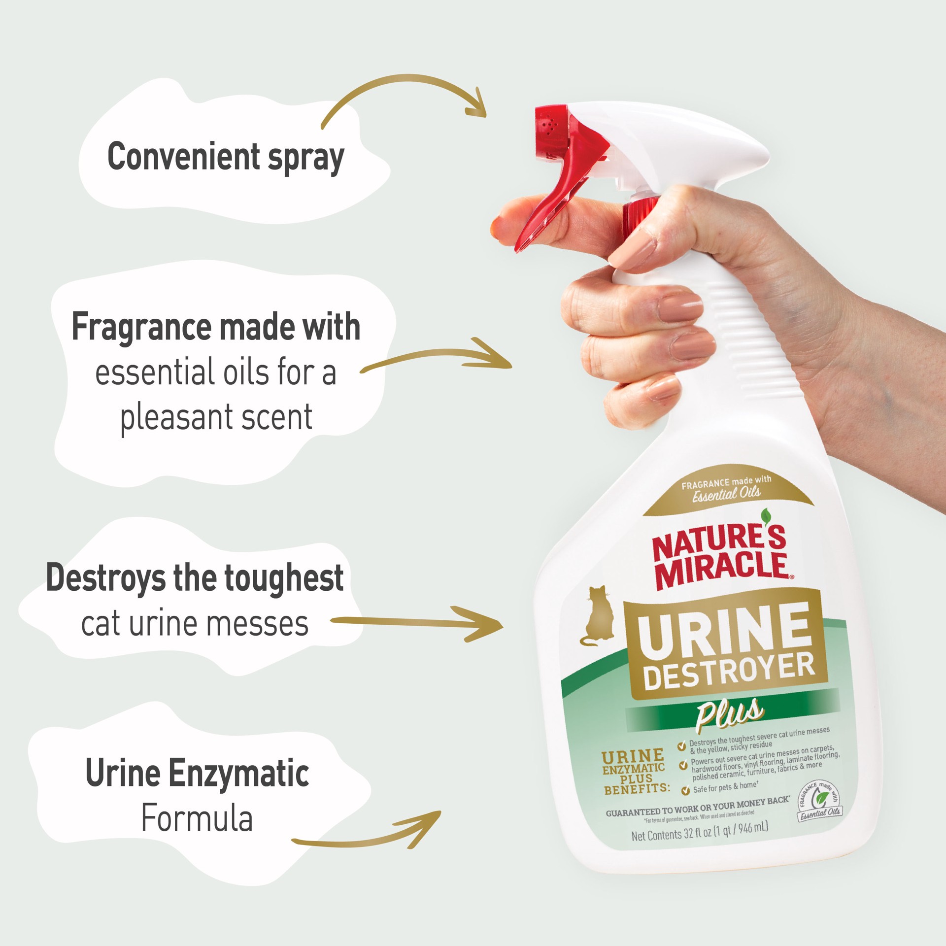 slide 2 of 6, Nature's Miracle Cat Urine Destroyer Plus 32 oz Spray, 2.40 lb