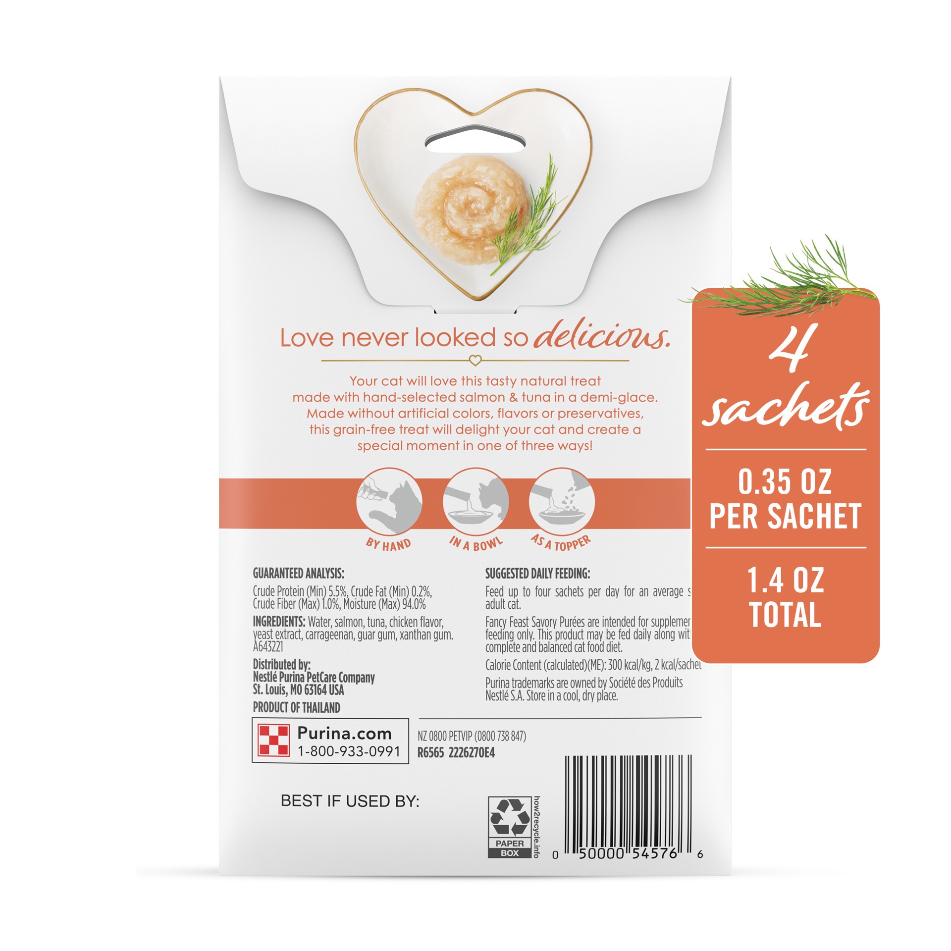 slide 4 of 8, Fancy Feast Purina Fancy Feast Squeezable Cat Treats Tube, Savory Puree Naturals With Natural Salmon & Tuna in Demi-Glace - 1.4 oz. Box, 1.4 oz