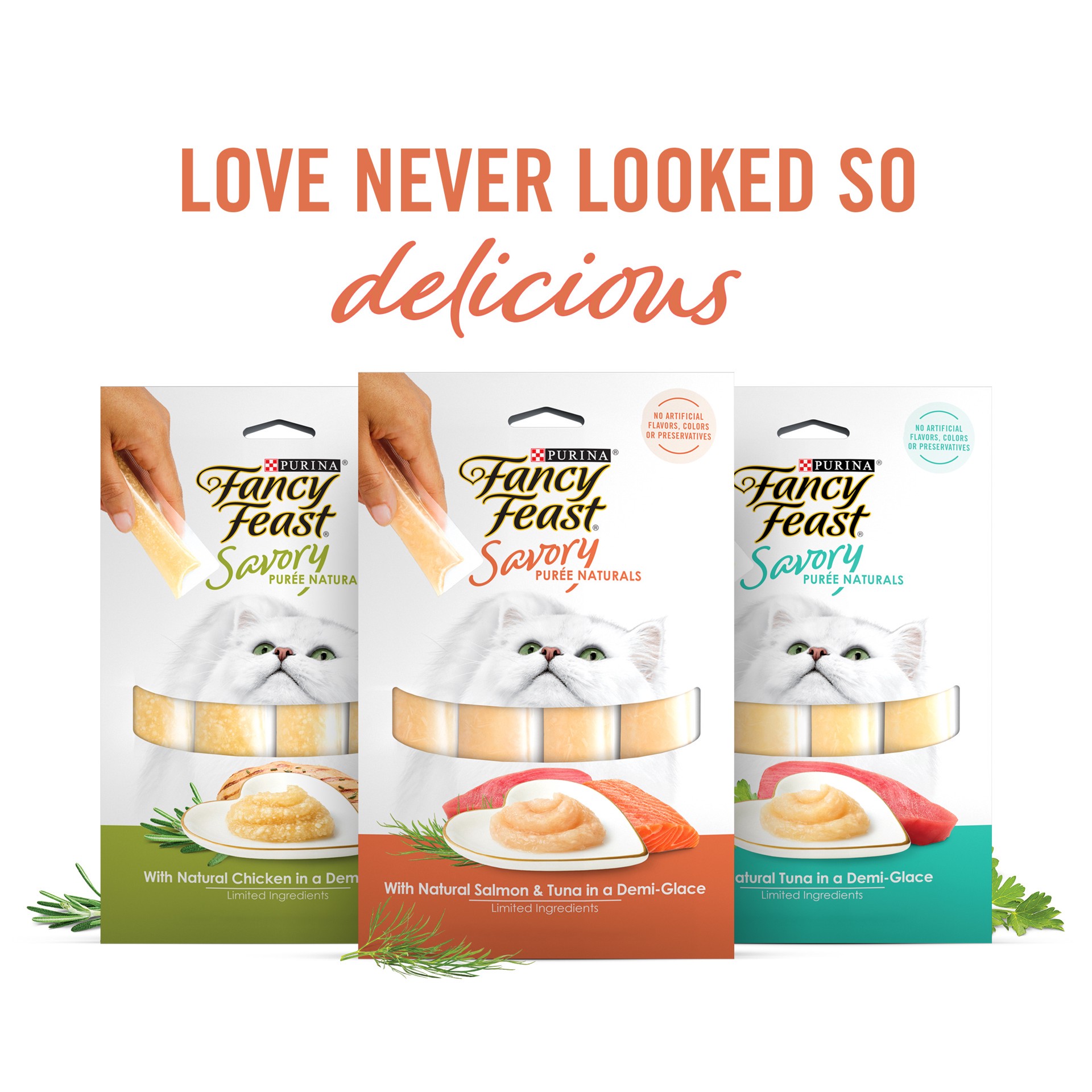 slide 6 of 8, Fancy Feast Purina Fancy Feast Squeezable Cat Treats Tube, Savory Puree Naturals With Natural Salmon & Tuna in Demi-Glace - 1.4 oz. Box, 1.4 oz