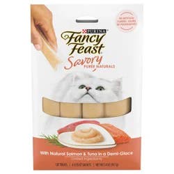 Purina Fancy Feast Squeezable Cat Treats Tube, Savory Puree Naturals With Natural Salmon & Tuna in Demi-Glace