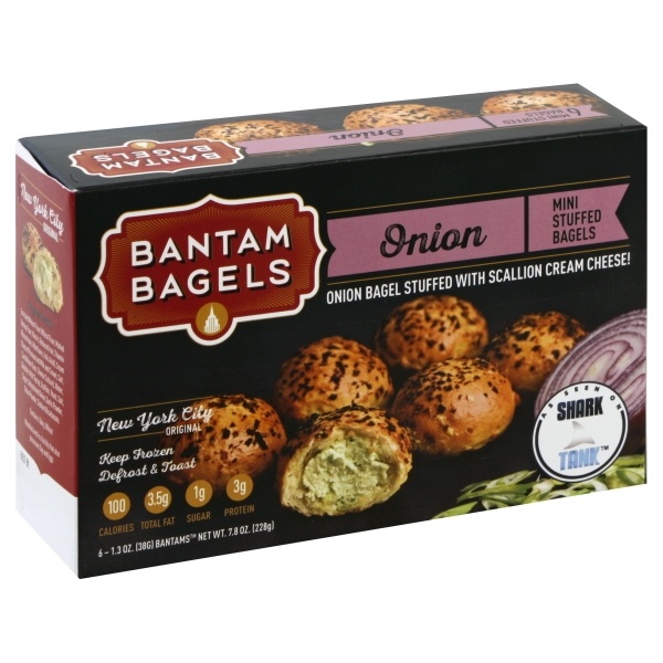 slide 1 of 1, Bantam Bagels onion mini stuffed bagels with scallion cream cheese, 7.8 oz