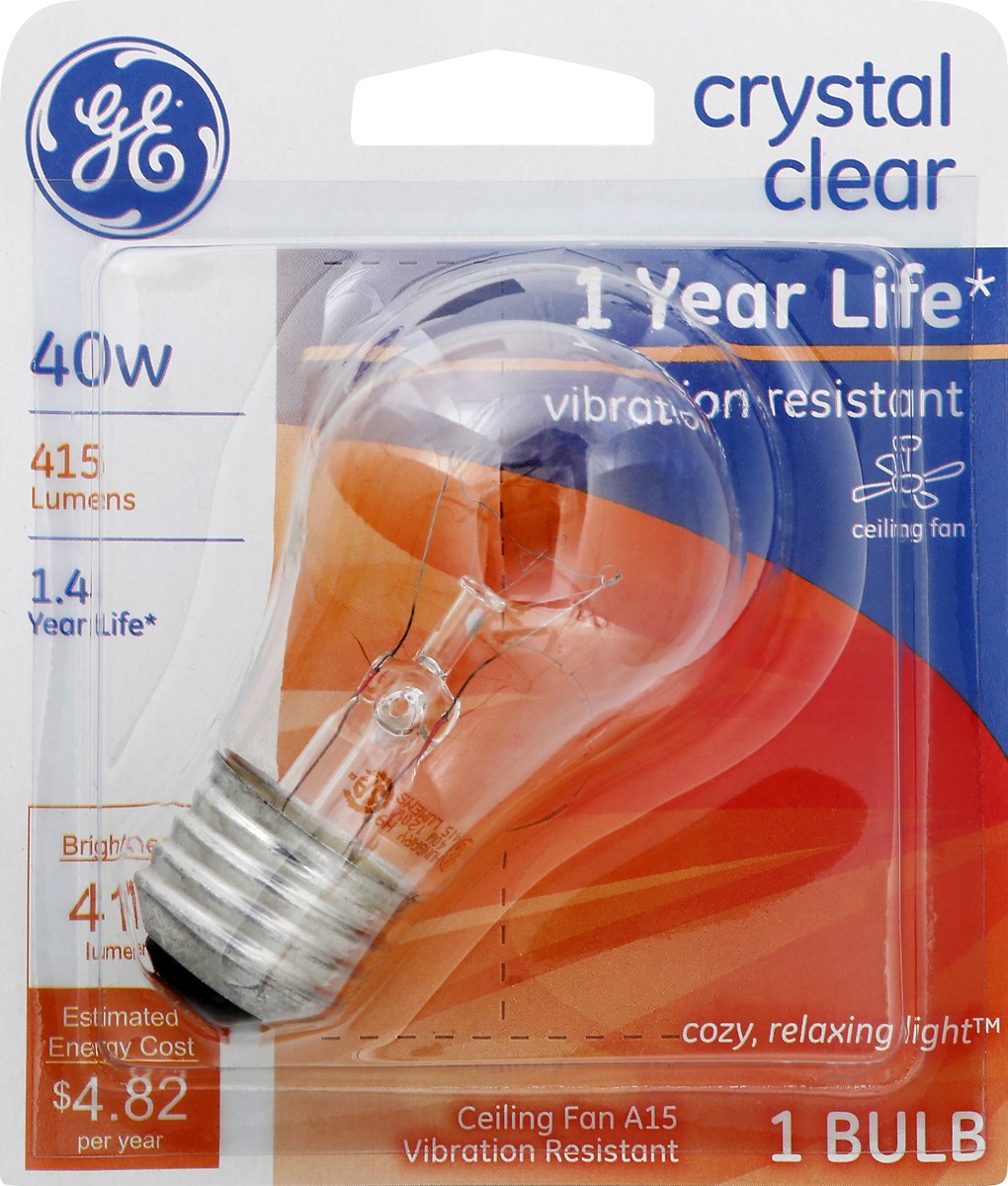 slide 1 of 9, GE Crystal Clear Ceiling Fan 40 Watts Light Bulb 1 ea, 1 ea