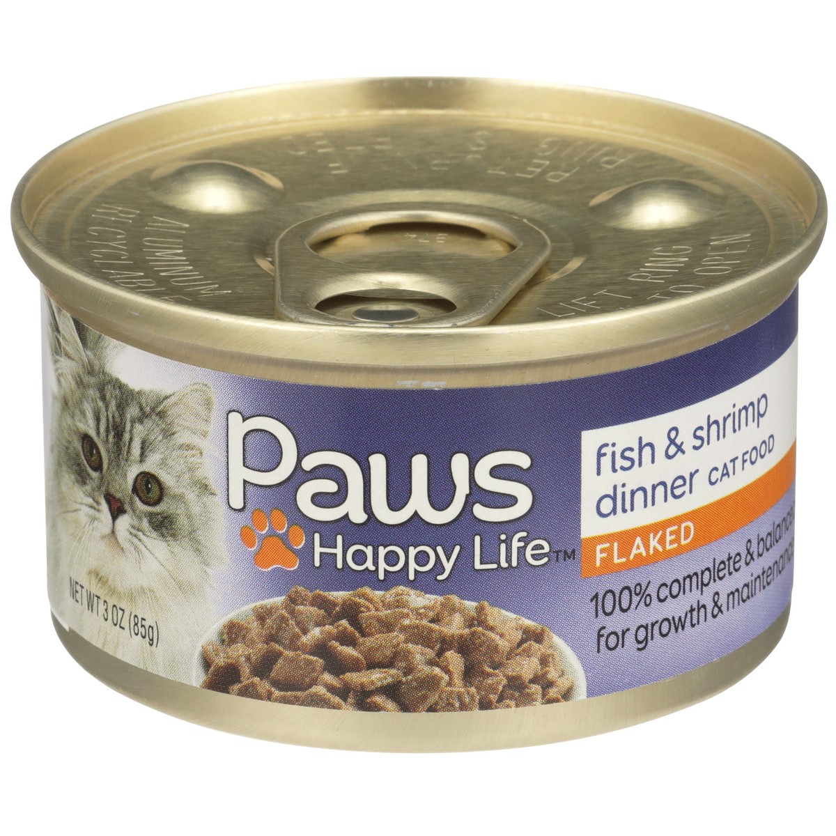 slide 1 of 12, Paws Happy Life Fish & Shrimp Dinner Flaked Cat Food, 3 oz