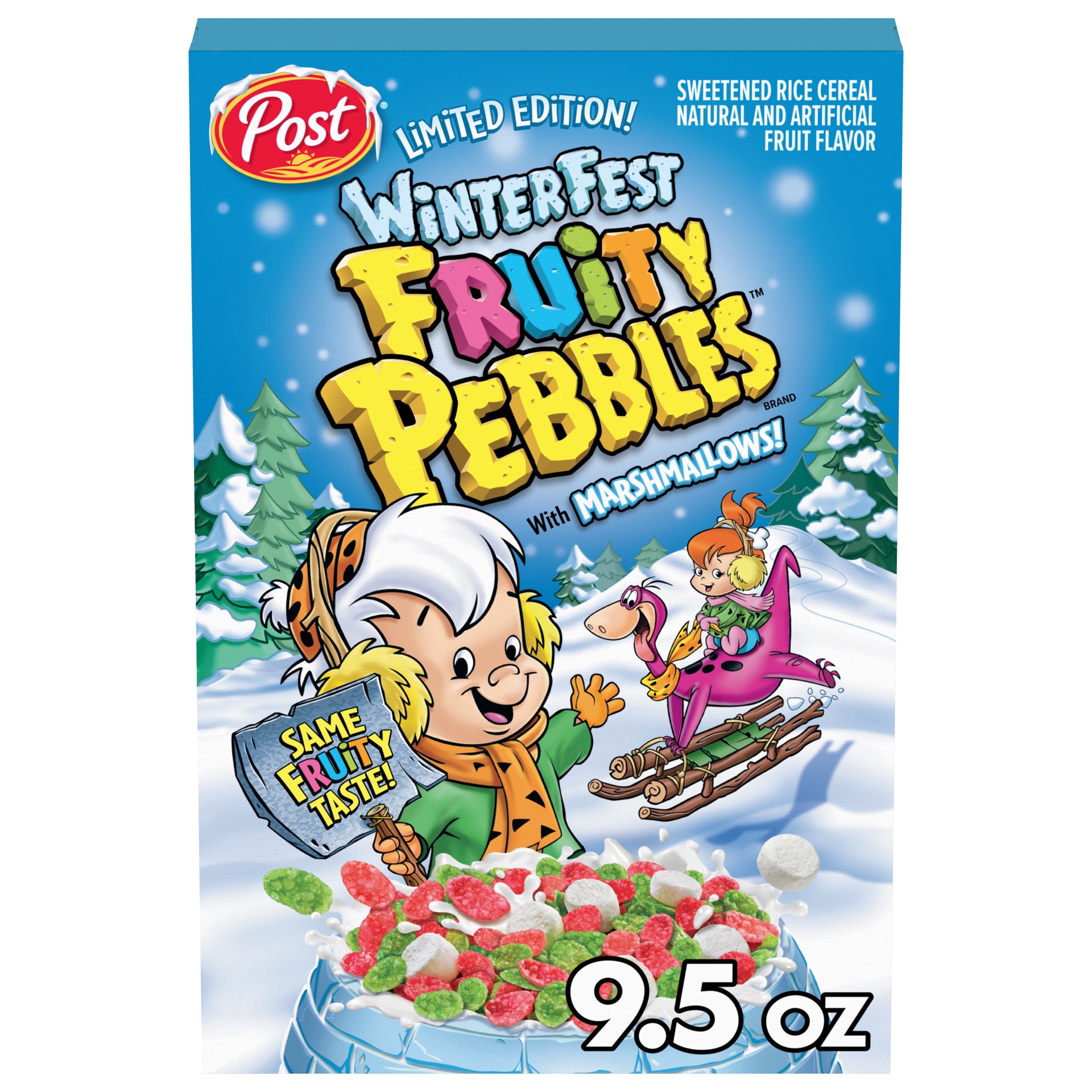 slide 1 of 5, Post WinterFest with Marshmallows Fruity PEBBLES Cereal, Fruity Kids Cereal, 9.5 OZ Cereal Box, 9.5 oz