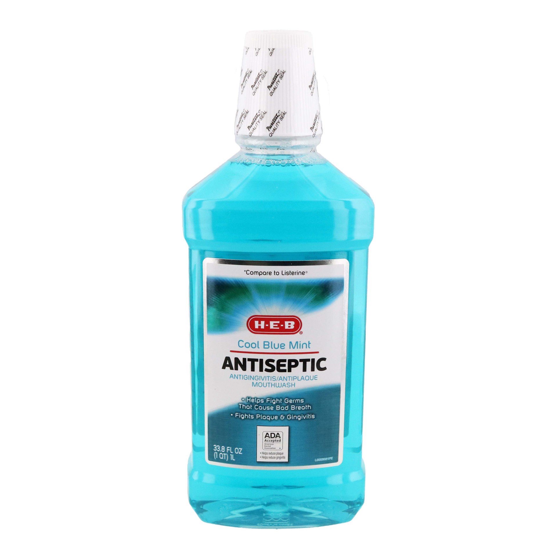 slide 1 of 1, H-E-B Antiseptic Mouthwash – Cool Blue Mint, 33.8 oz