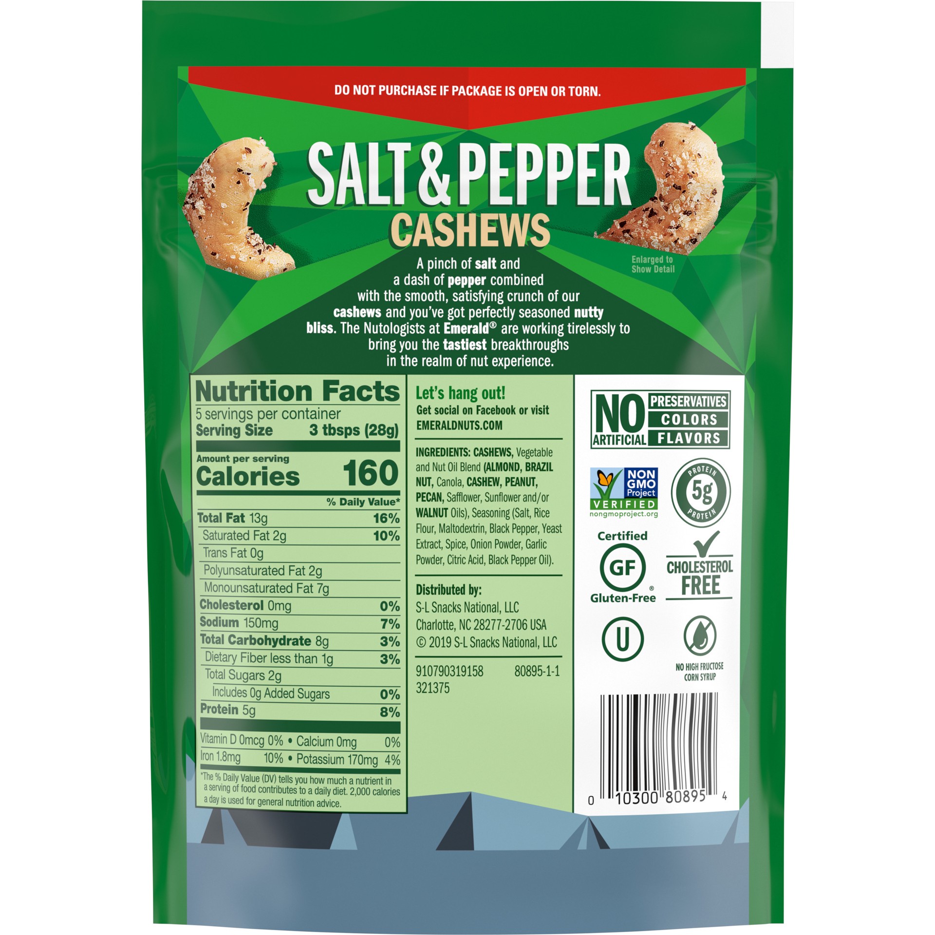 slide 2 of 5, Emerald Nuts, Salt & Pepper Cashews, 5 Oz Resealable Bag, 5.000 oz