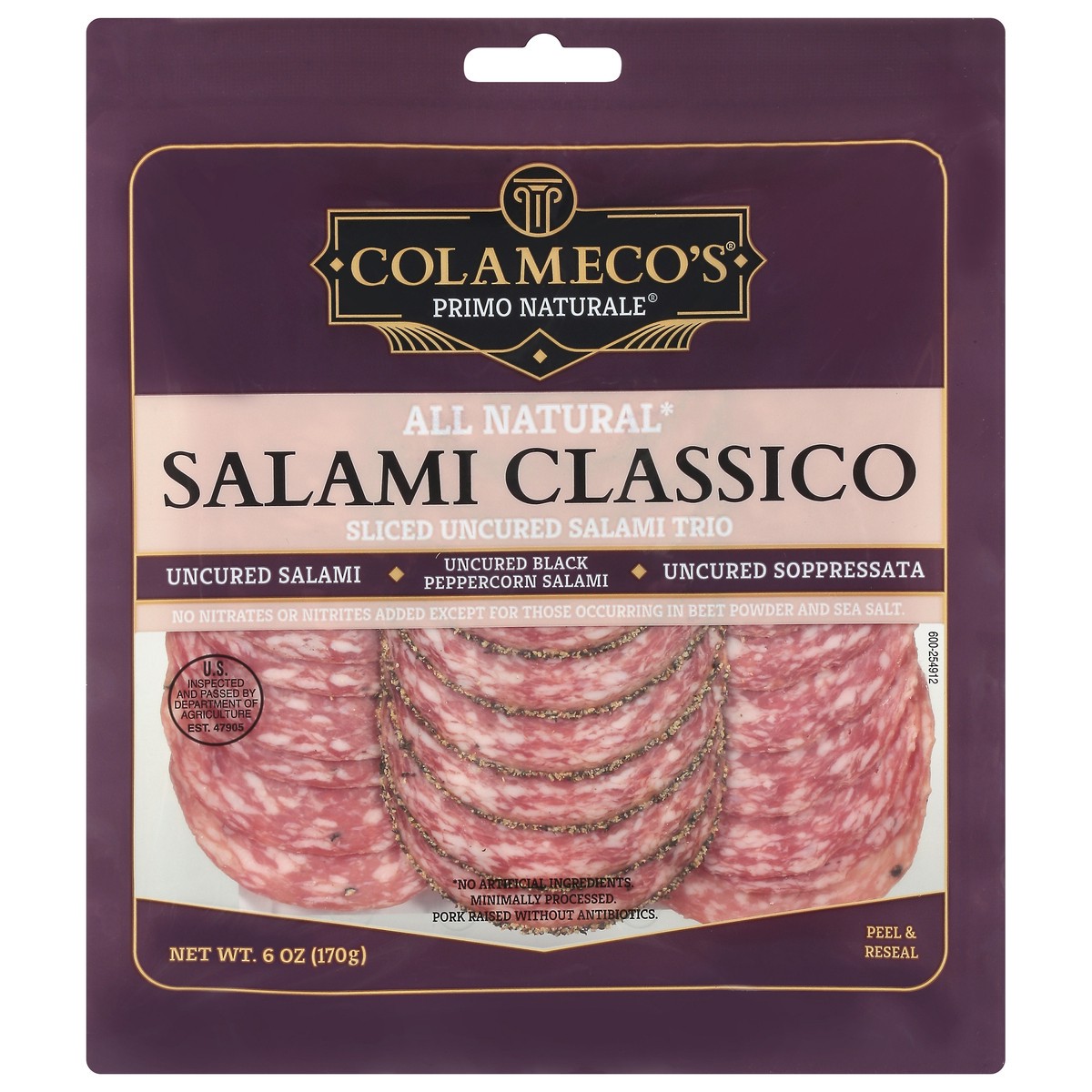 slide 2 of 4, Colameco's Primo Naturale Sliced Uncured Salami Classico Trio 6 oz, 6 oz
