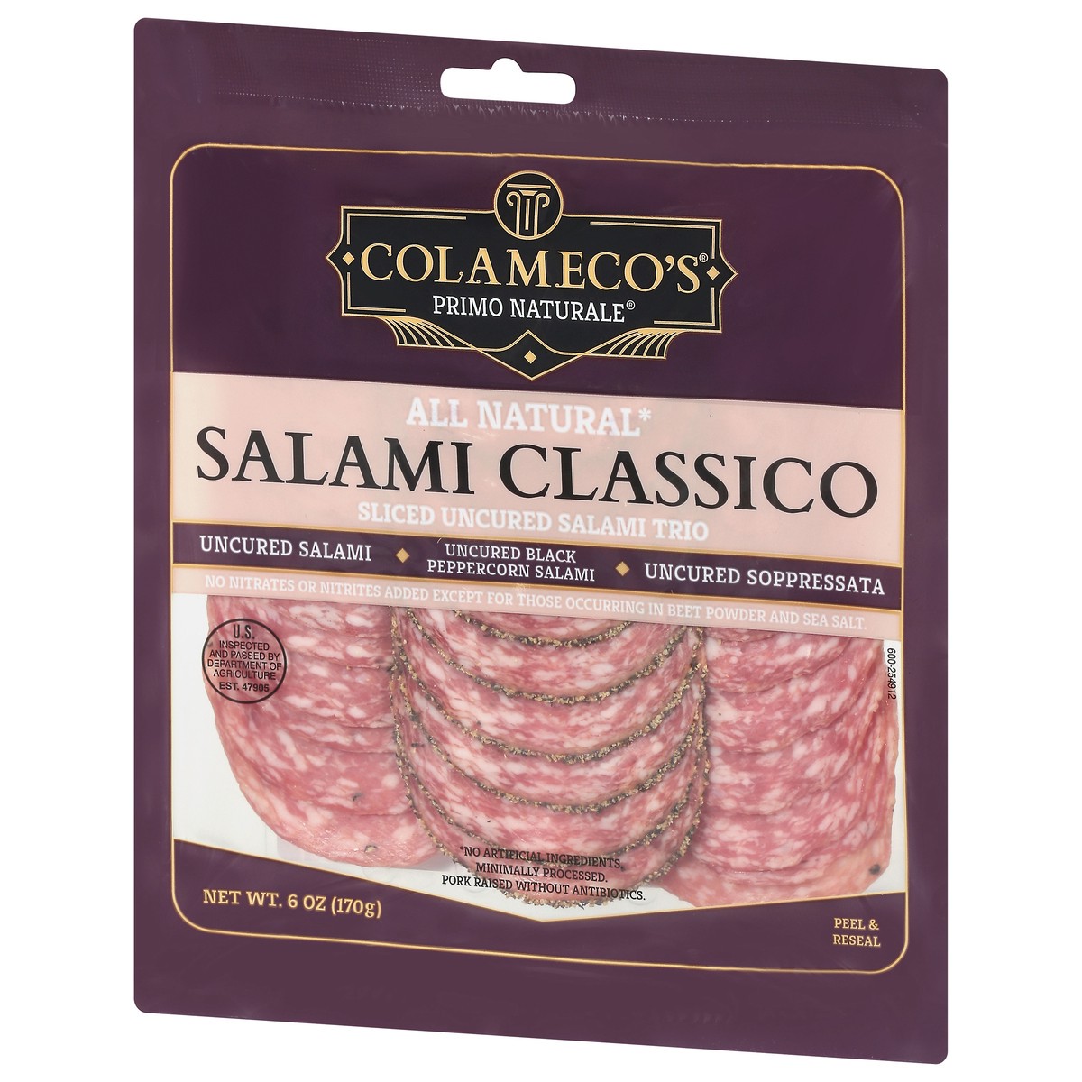 slide 4 of 4, Colameco's Primo Naturale Sliced Uncured Salami Classico Trio 6 oz, 6 oz