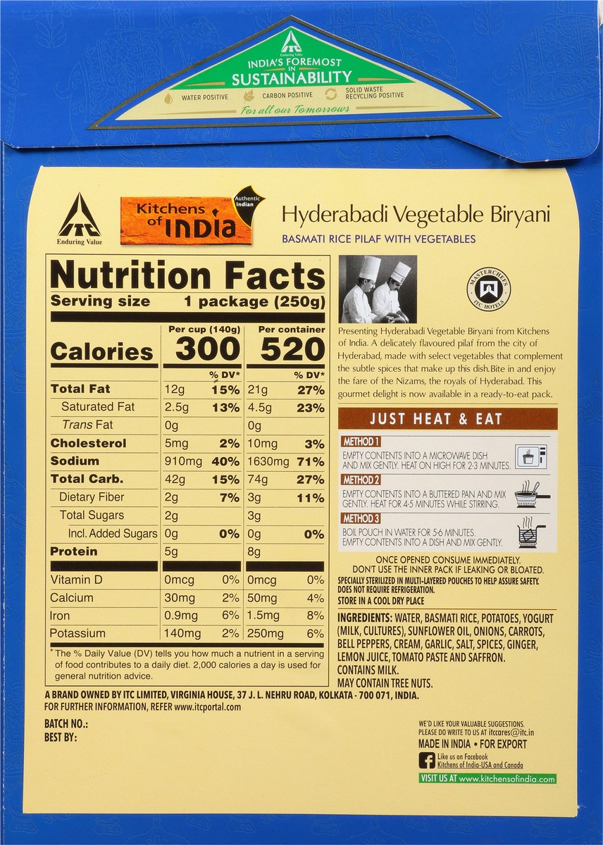 slide 5 of 9, Kitchens of India Medium Hyderabadi Vegetable Biryani 250 gr, 250 gram