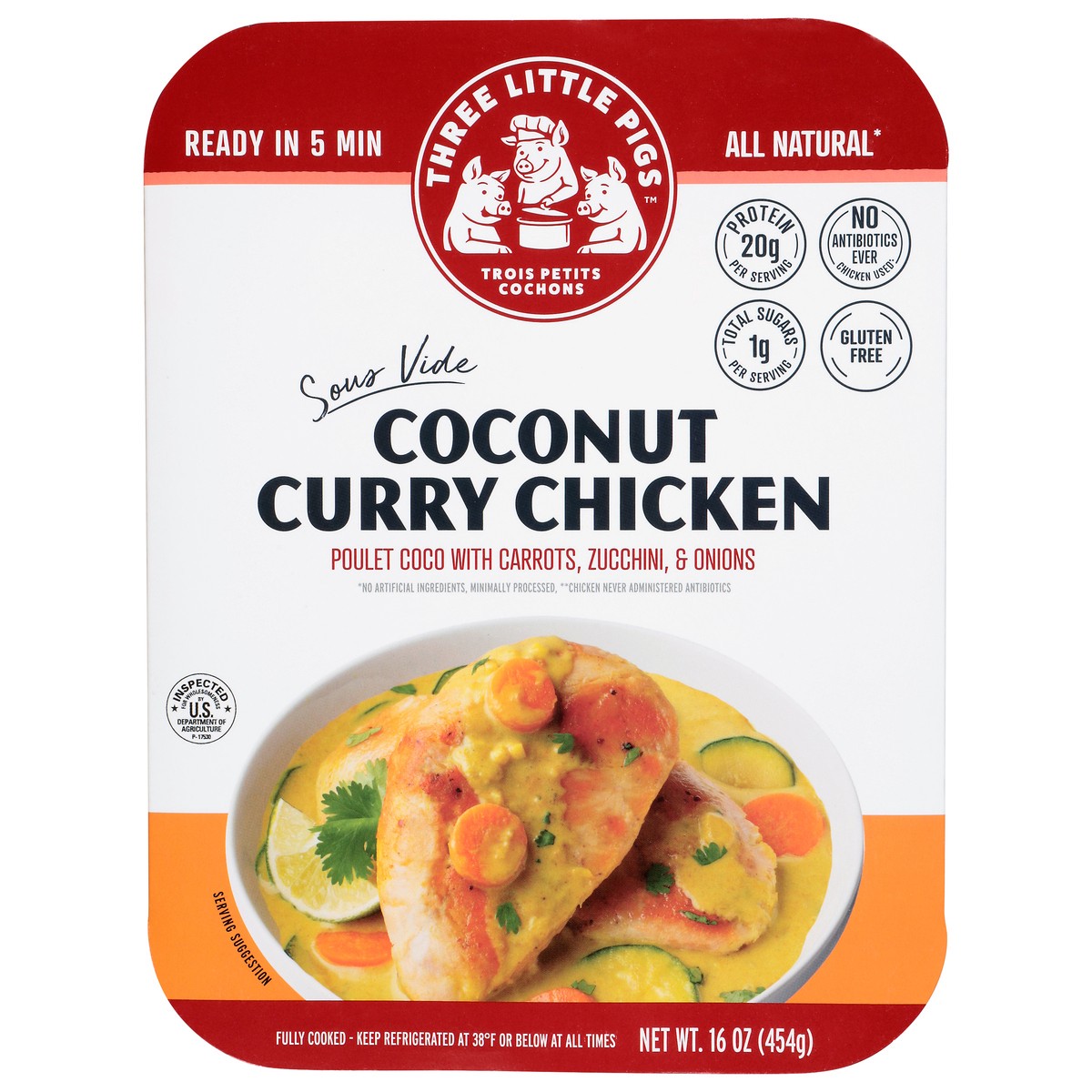 slide 1 of 15, Three Little Pigs All Natural Coconut Curry Chicken 16 oz, 16 oz