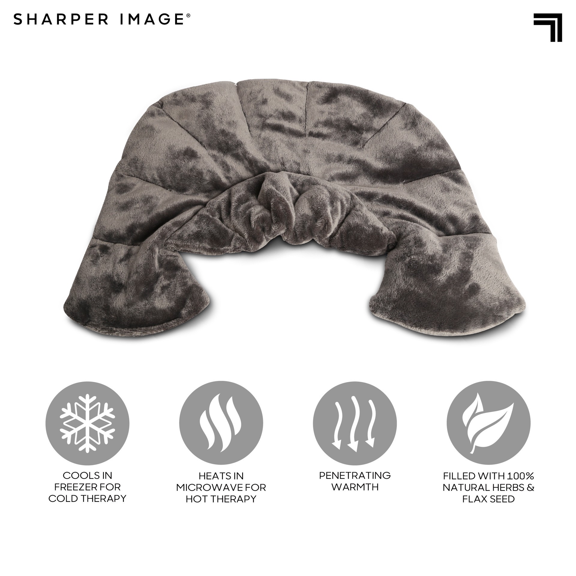slide 6 of 8, Sharper Image Hot & Cold Herbal Aromatherapy Neck & Shoulder Plush Wrap Pad for Soothing Muscle Pain and Tension Relief Therapy, 100% Natural Lavender & Herb Spa Blend, Use in Microwave or Freezer, 1 ct