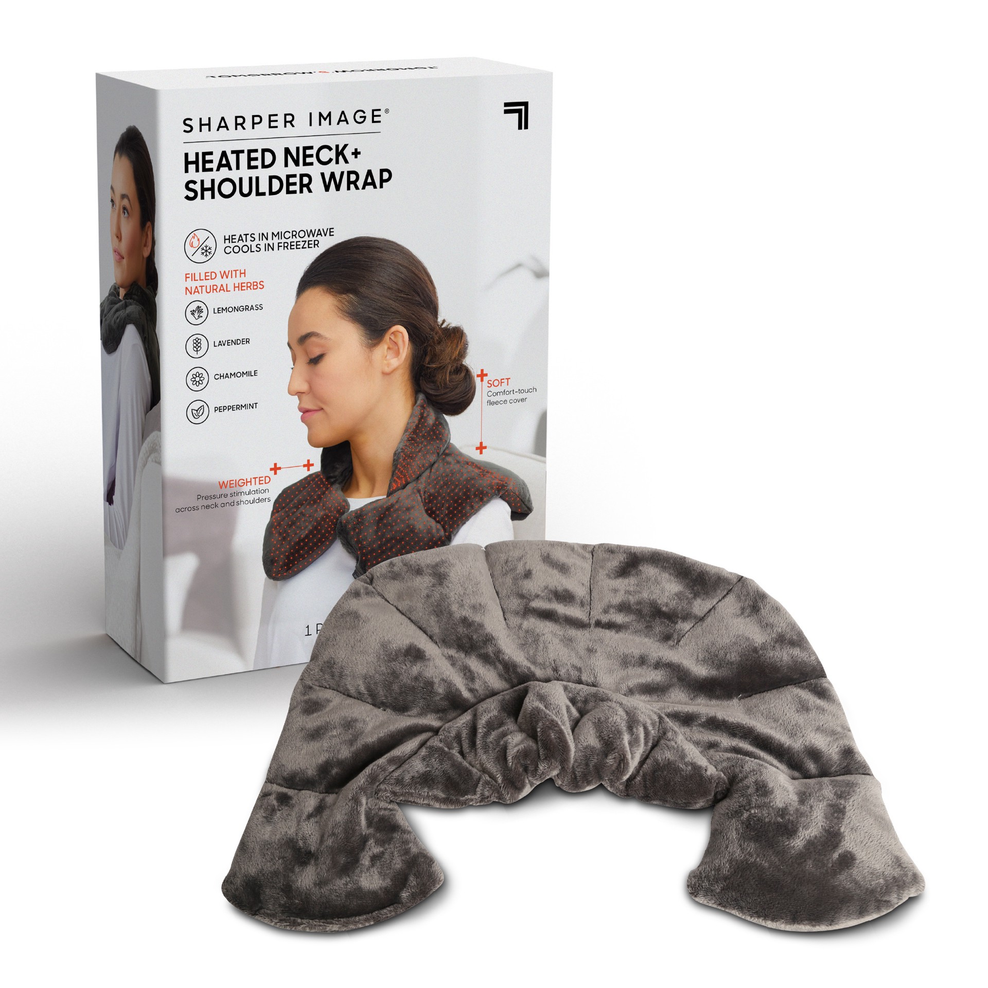 slide 1 of 8, Sharper Image Hot & Cold Herbal Aromatherapy Neck & Shoulder Plush Wrap Pad for Soothing Muscle Pain and Tension Relief Therapy, 100% Natural Lavender & Herb Spa Blend, Use in Microwave or Freezer, 1 ct