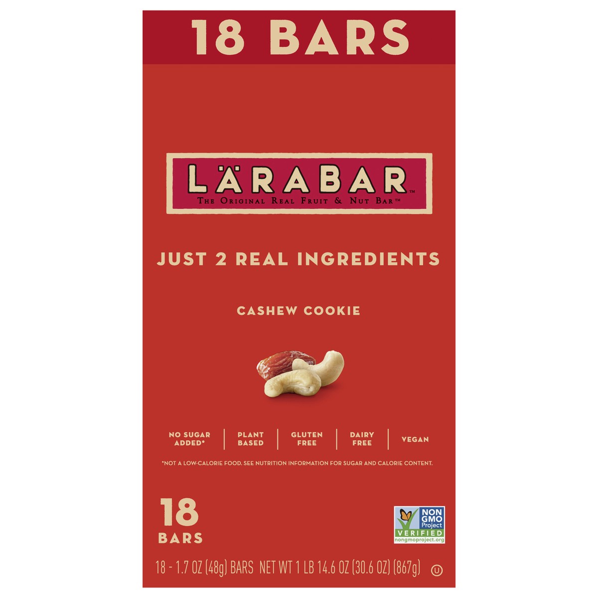 slide 1 of 9, LÄRABAR Cashew Cookie, Gluten Free Vegan Fruit & Nut Bars, 1.7 oz, 18 ct, 18 ct