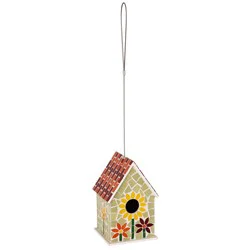 Evergreen Sunflower Glass Mosaic Hanging Bird House - Yellow