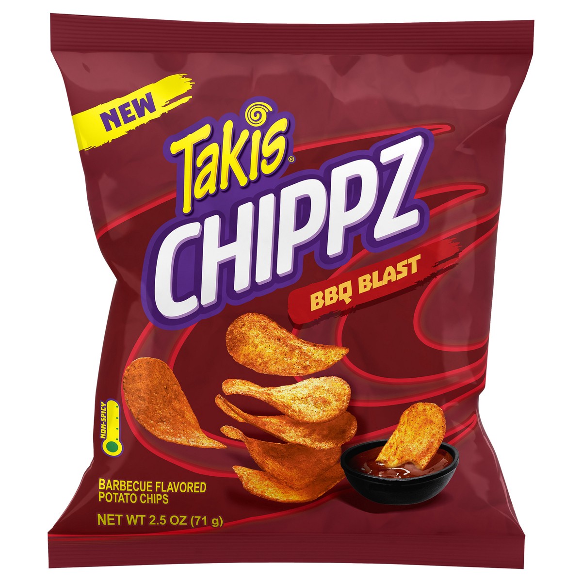 slide 1 of 13, Takis BBQ Blast Chippz 2.5 oz Snack Size Bag, Barbecue Flavored Non-Spicy Tangy Thin-Cut Potato Chips, 2.5 oz